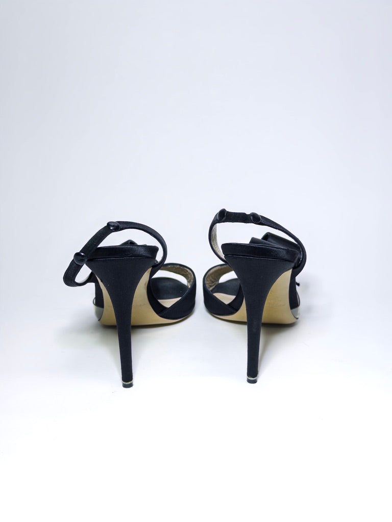 Nicholas Kirkwood Black Satin And PVC Ankle Strap Sandals