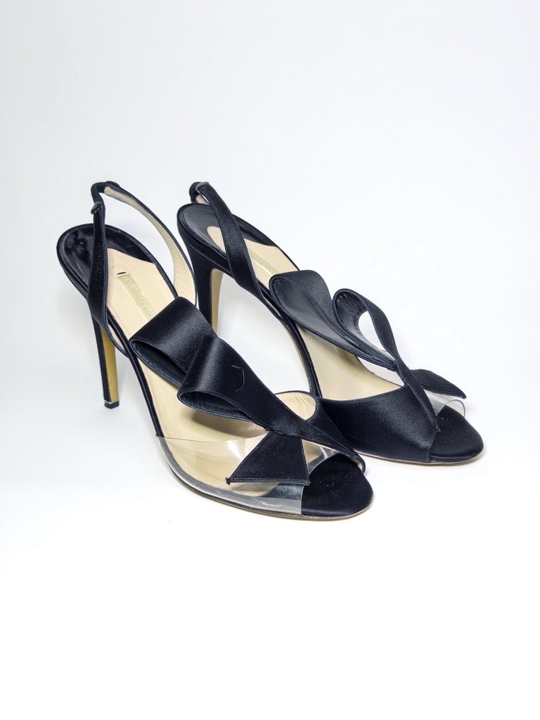 Nicholas Kirkwood Black Satin And PVC Ankle Strap Sandals