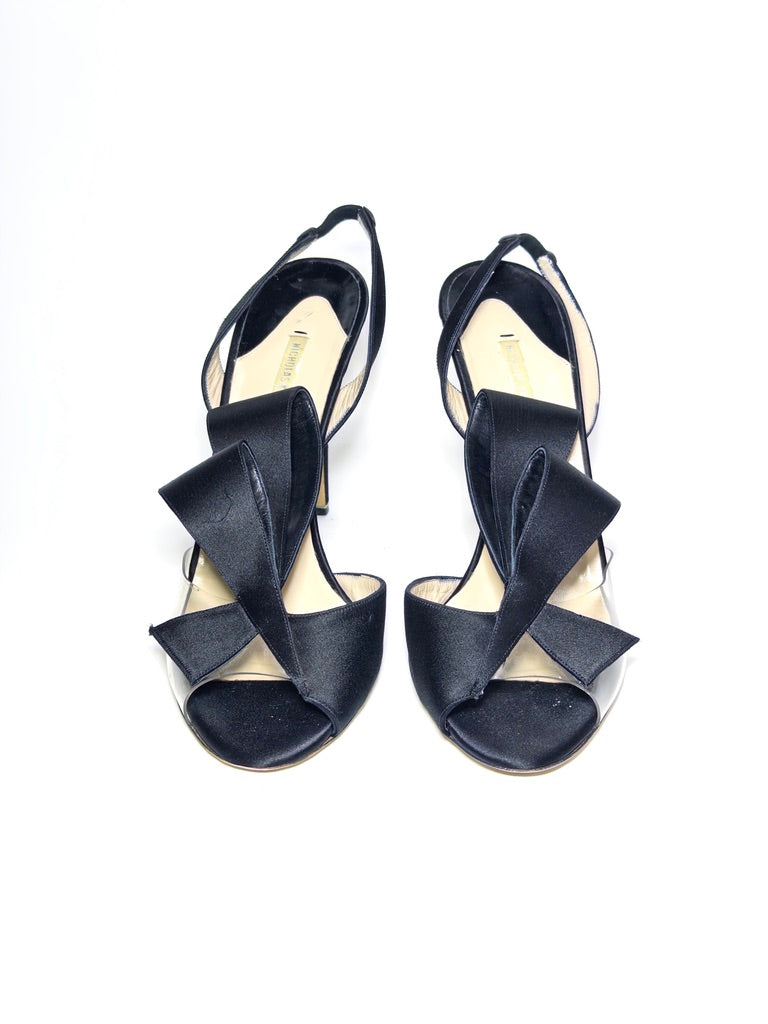 Nicholas Kirkwood Black Satin And PVC Ankle Strap Sandals