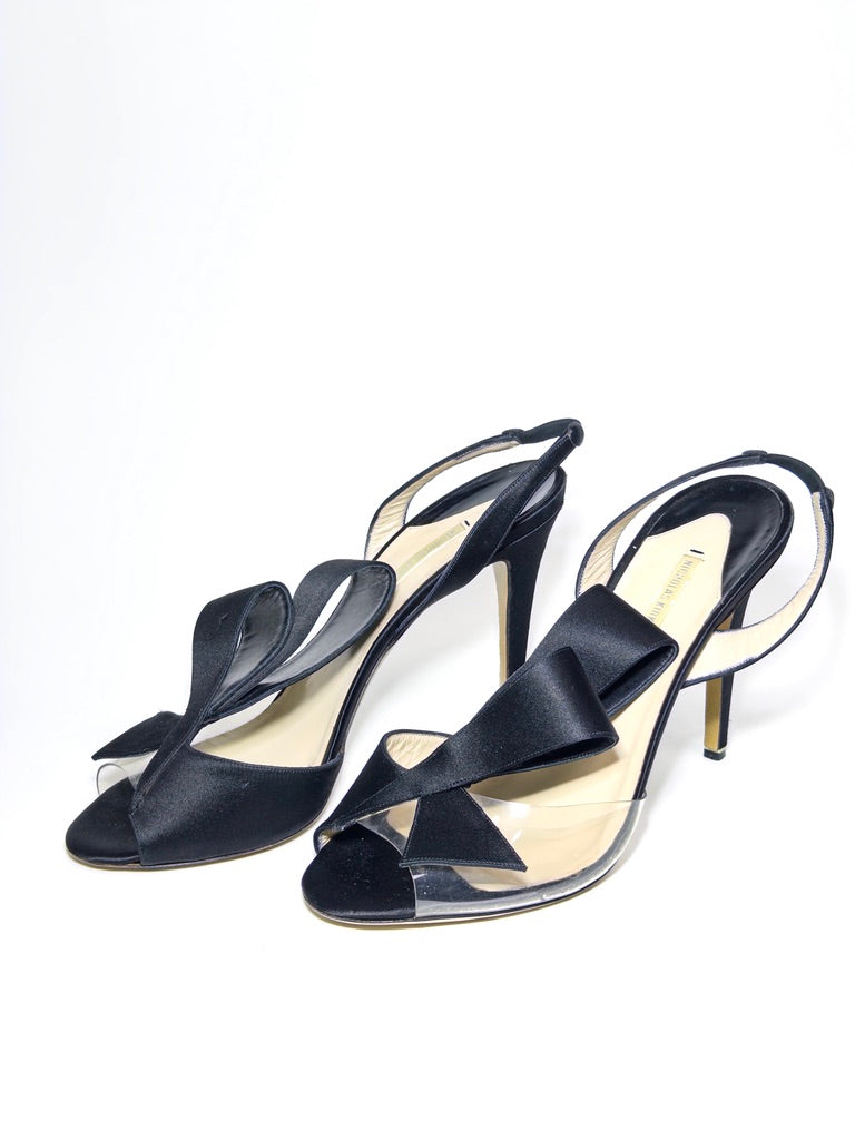 Nicholas Kirkwood Black Satin And PVC Ankle Strap Sandals