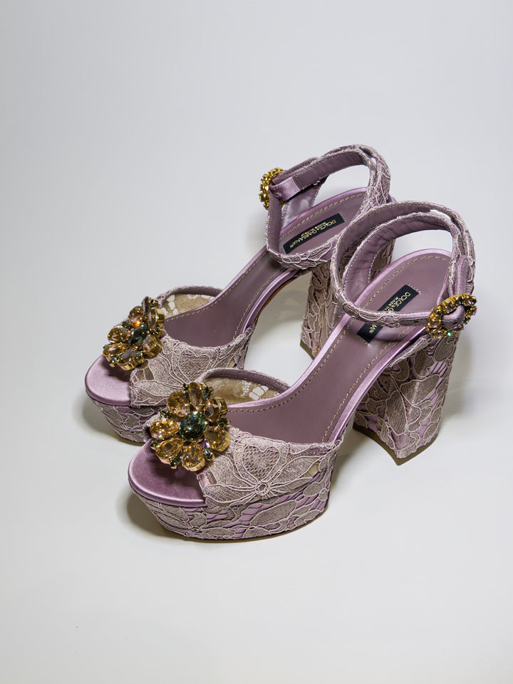 Dolce & Gabbana Keira Embellished Lace Platform Sandals