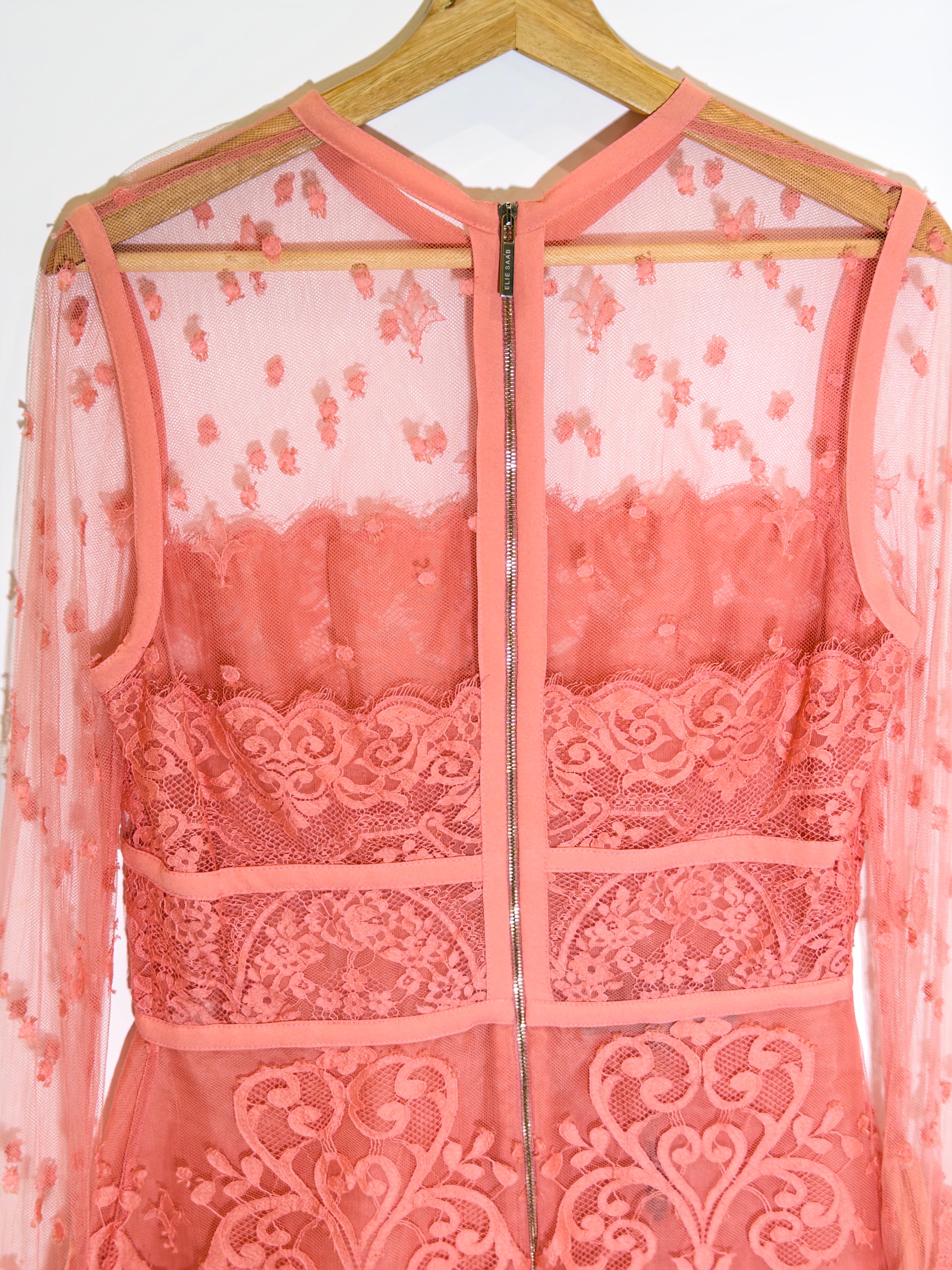 Elie Saab Peach Lace Dress