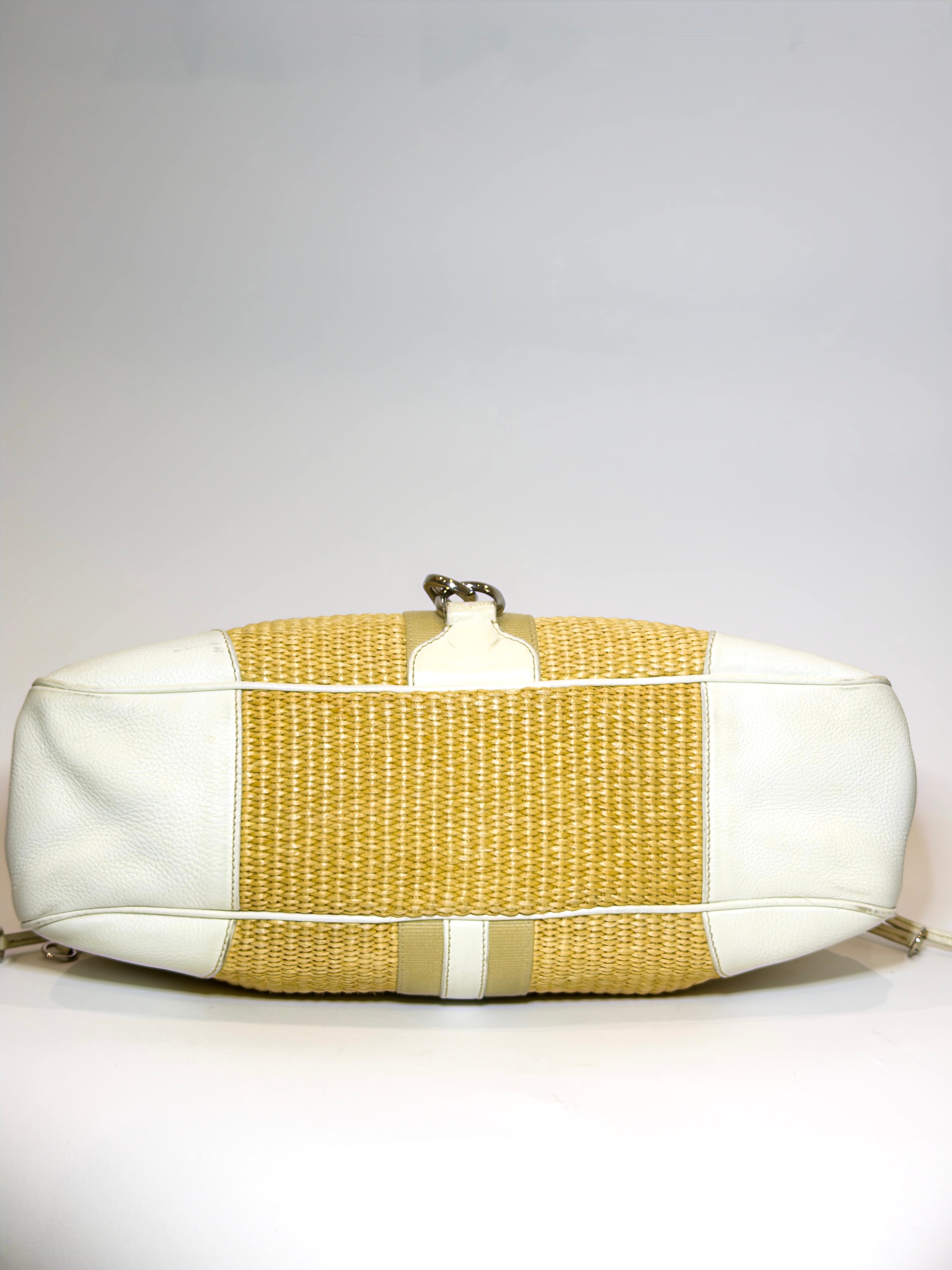 Prada Raffia & Leather White Shoulder Bag