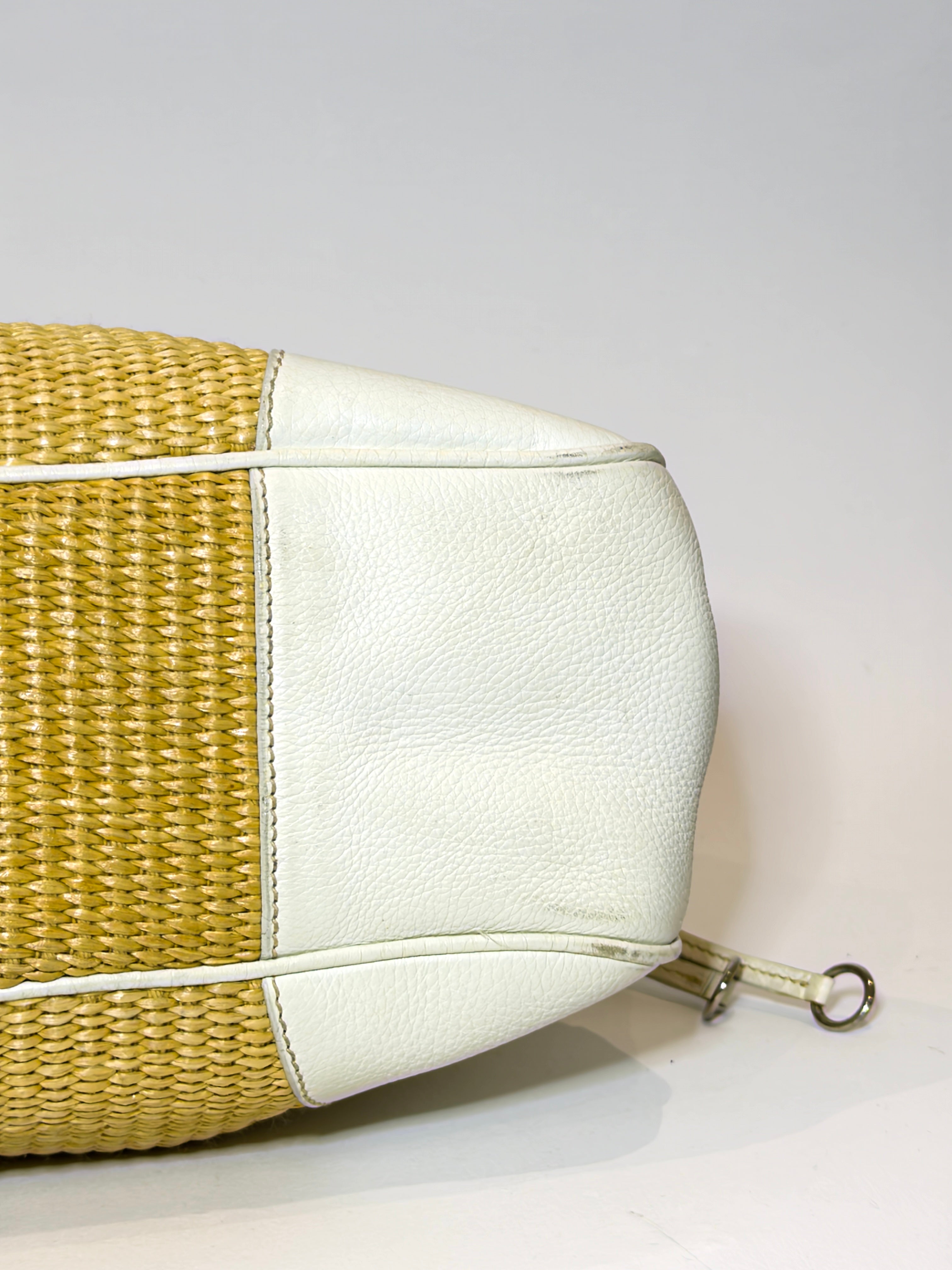 Prada Raffia & Leather White Shoulder Bag