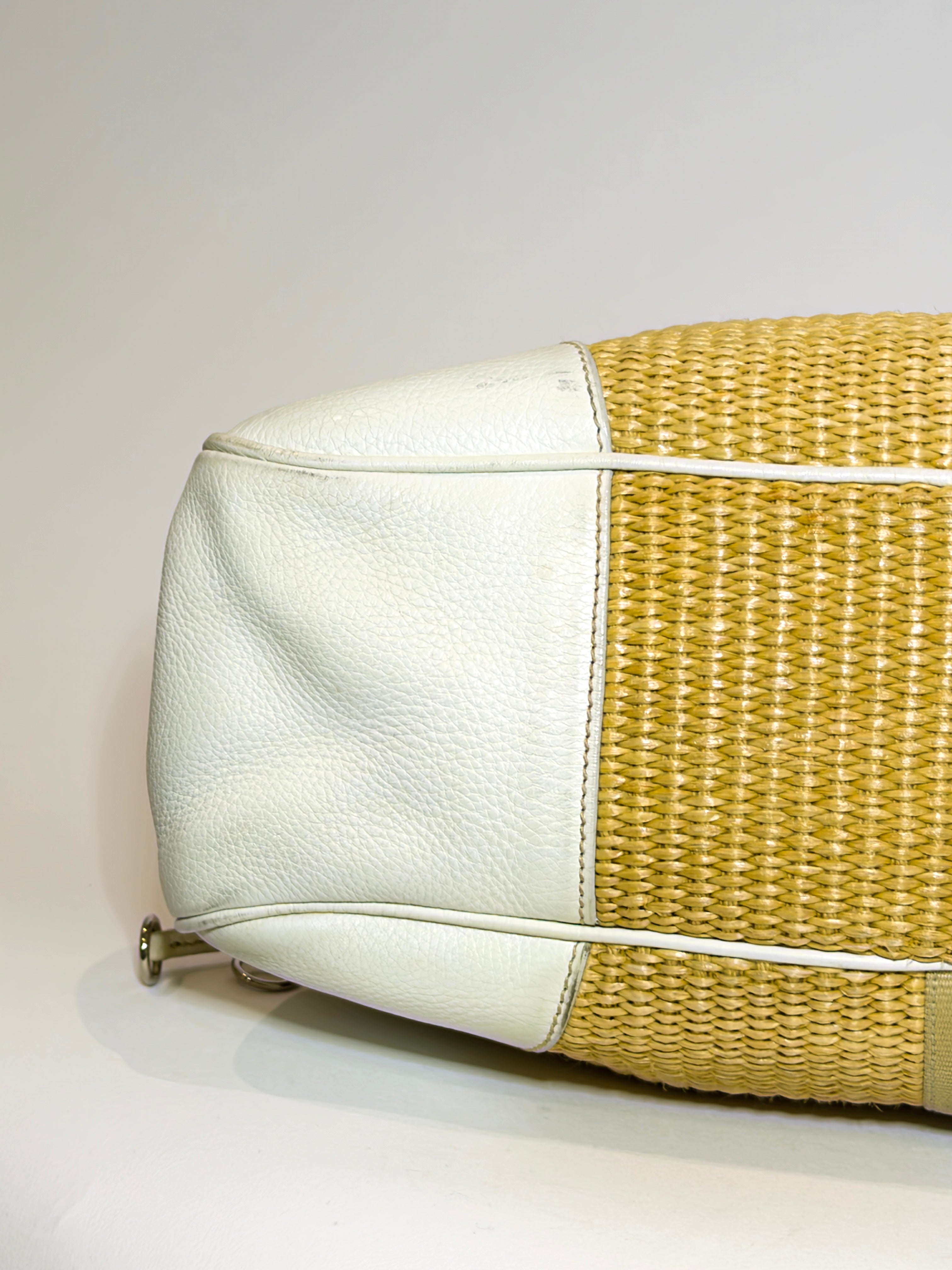 Prada Raffia & Leather White Shoulder Bag