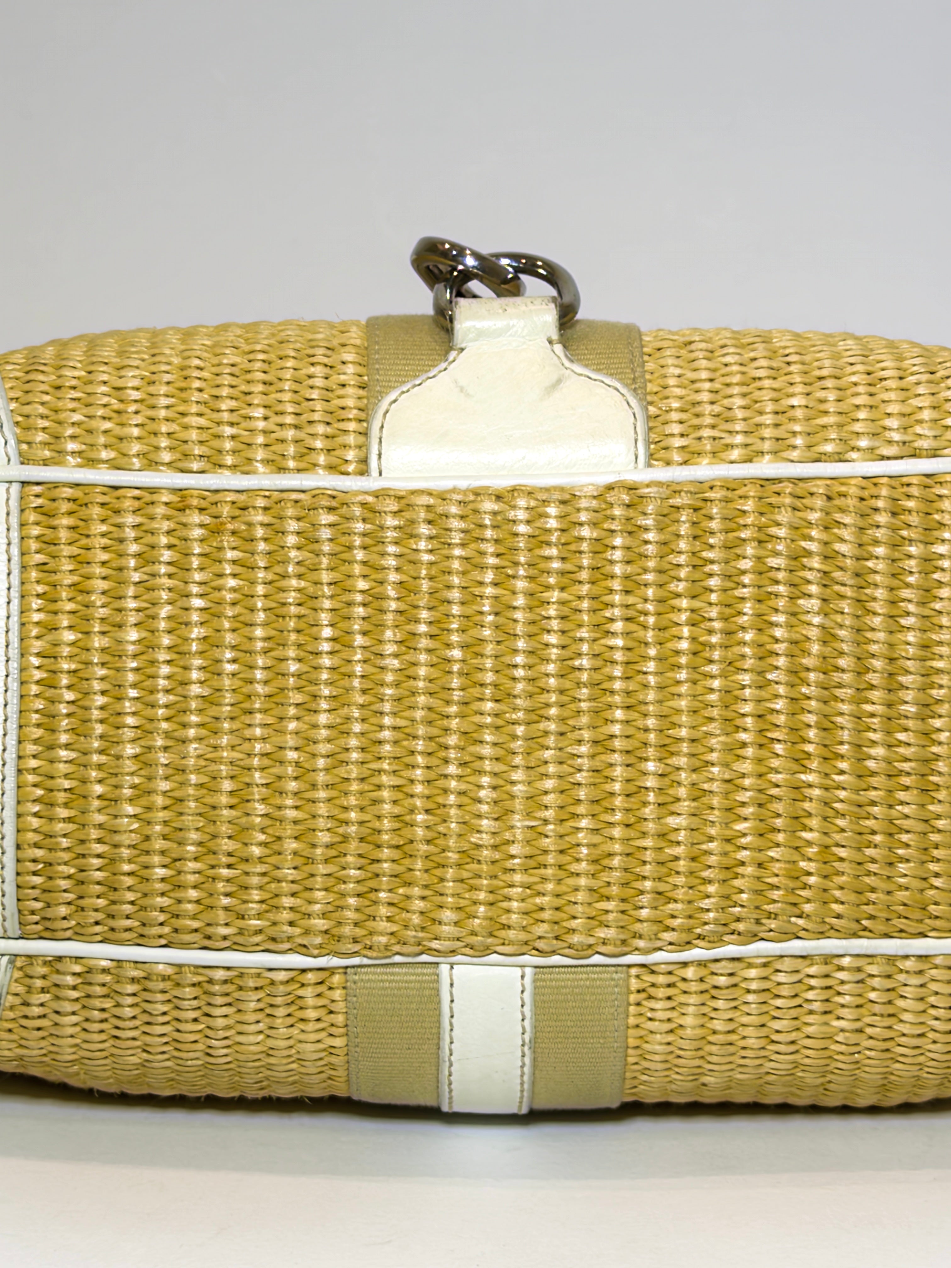 Prada Raffia & Leather White Shoulder Bag