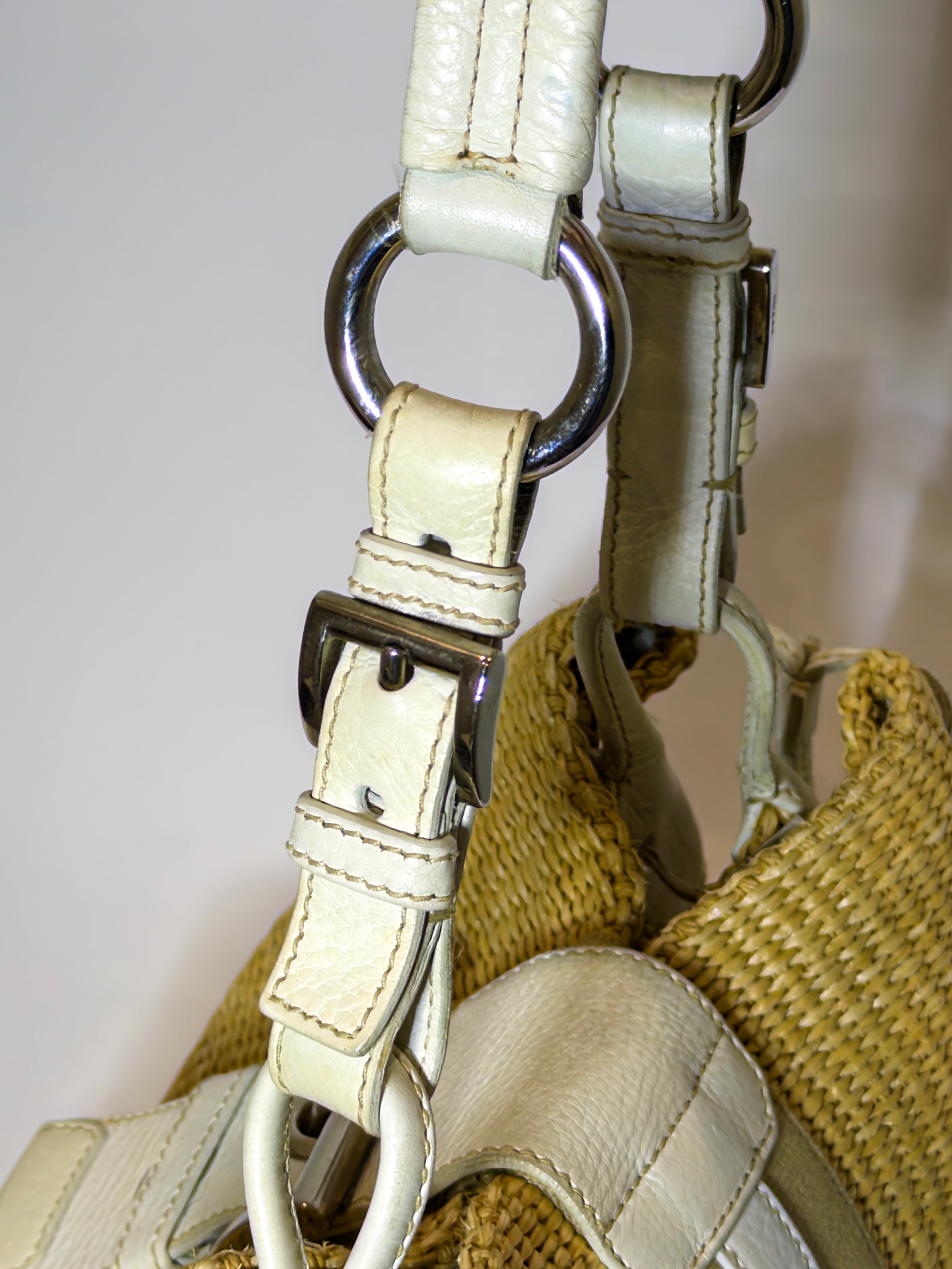 Prada Raffia & Leather White Shoulder Bag