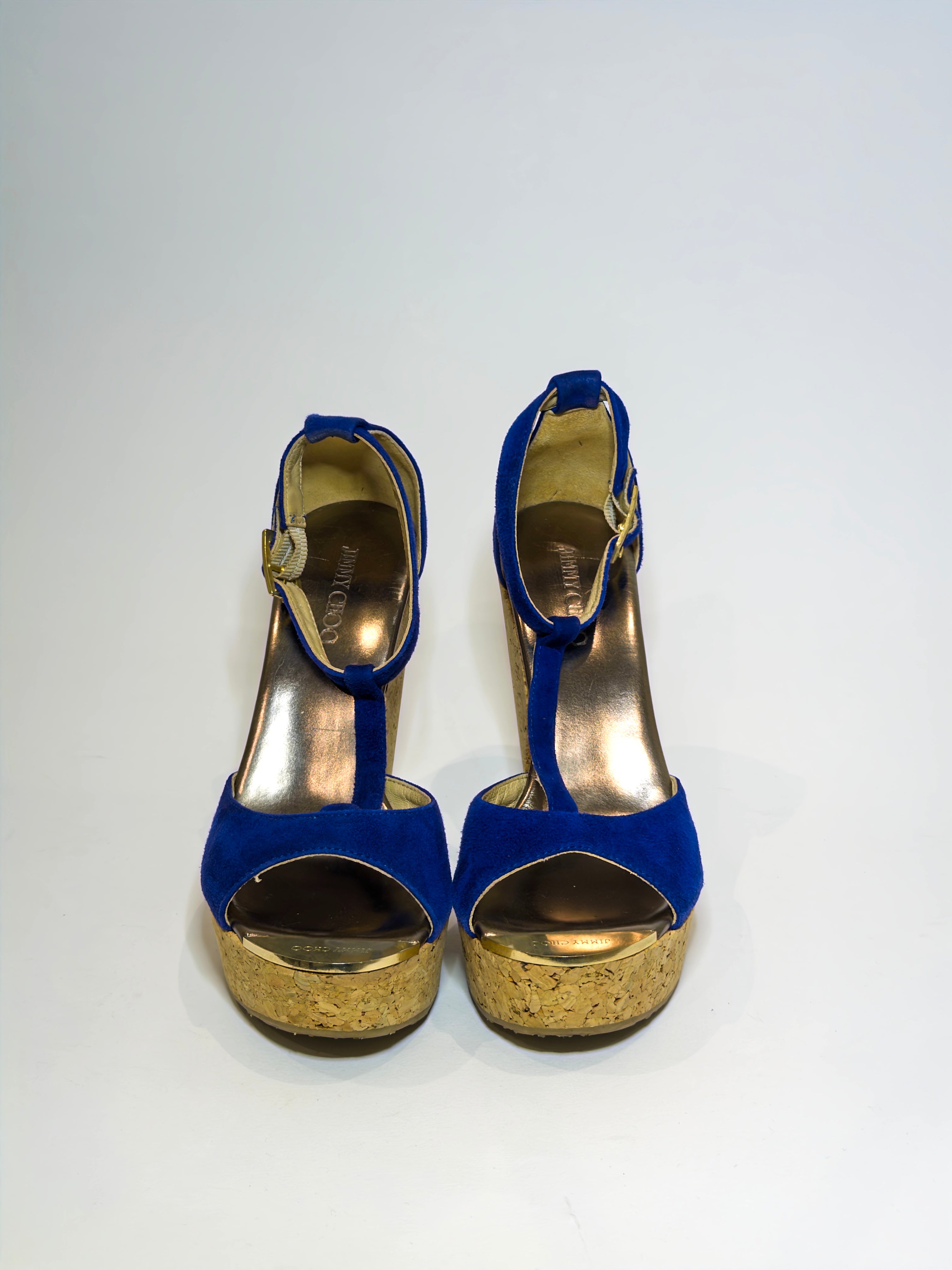Jimmy Choo Wedge Blue Suede Platforms