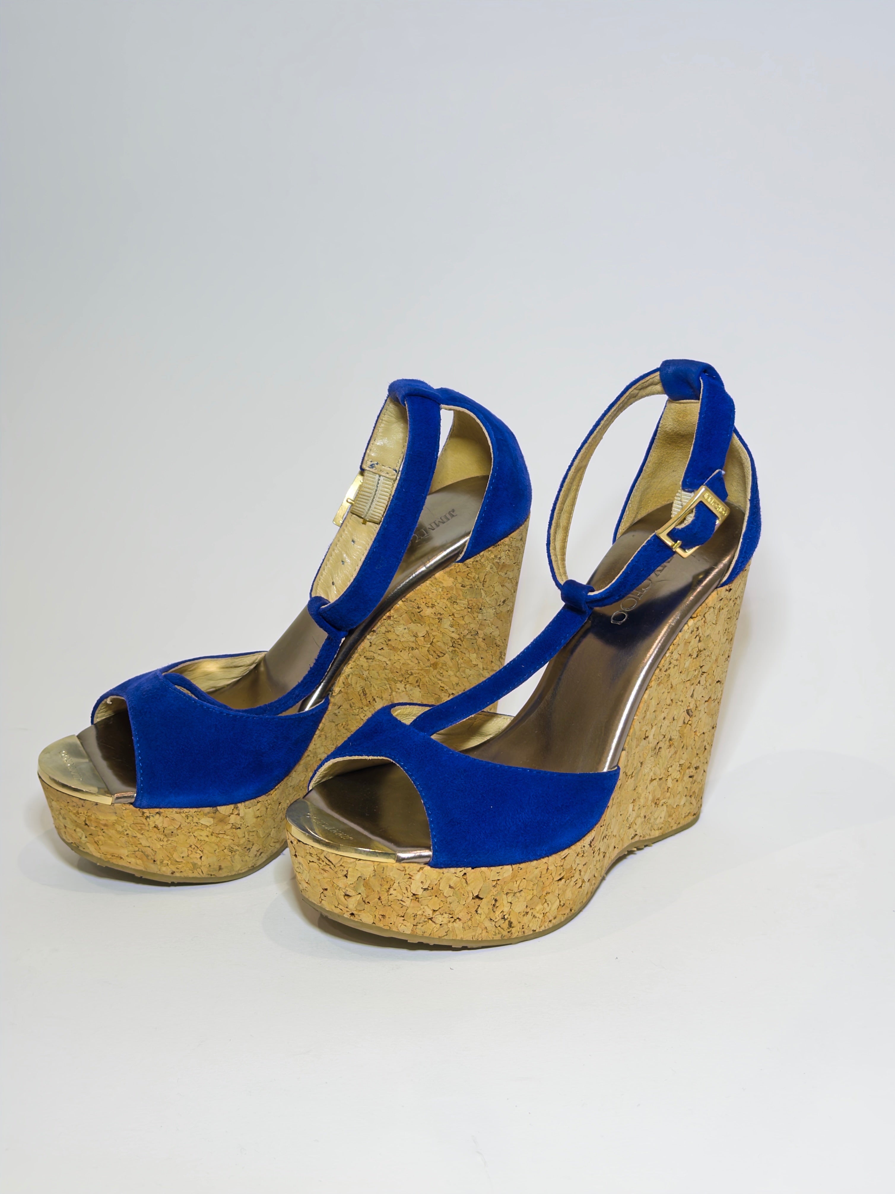 Jimmy Choo Wedge Blue Suede Platforms