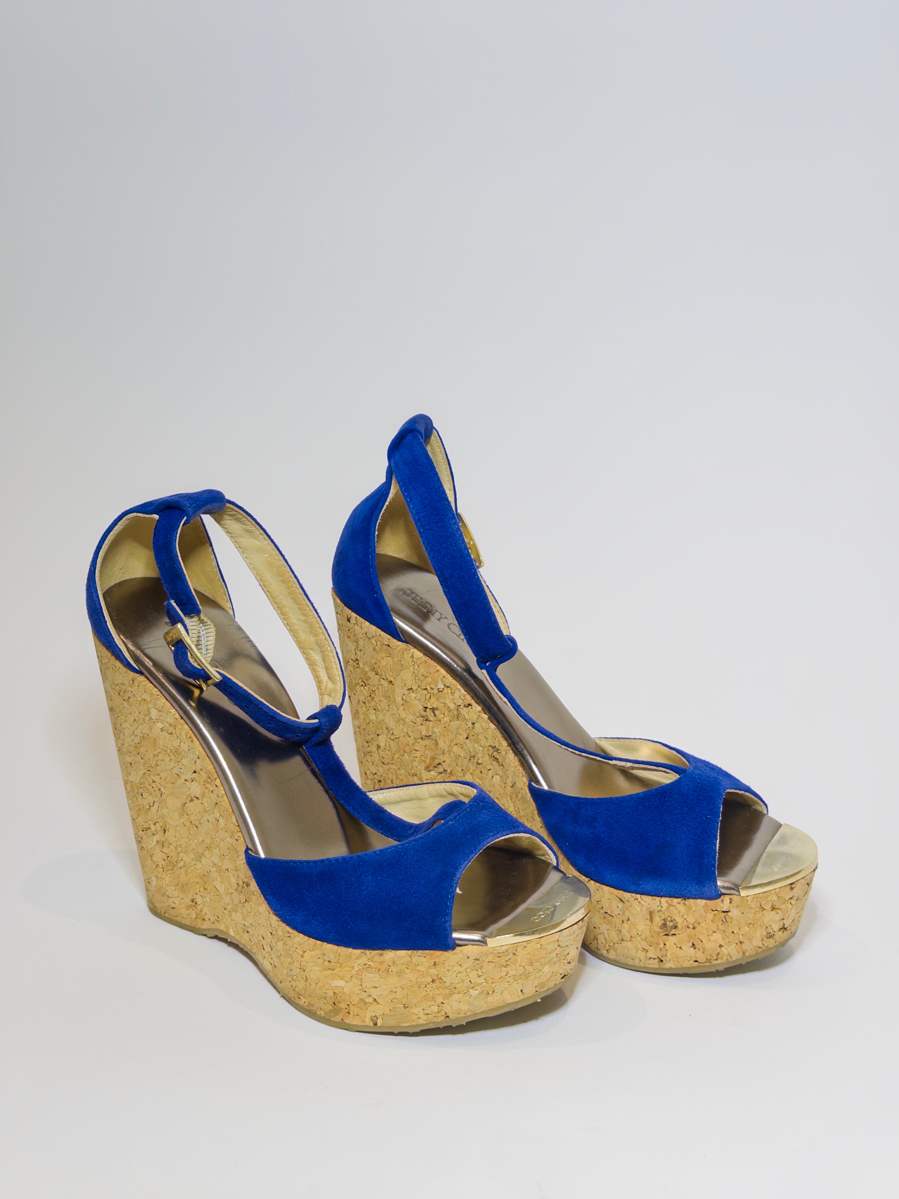 Jimmy Choo Wedge Blue Suede Platforms