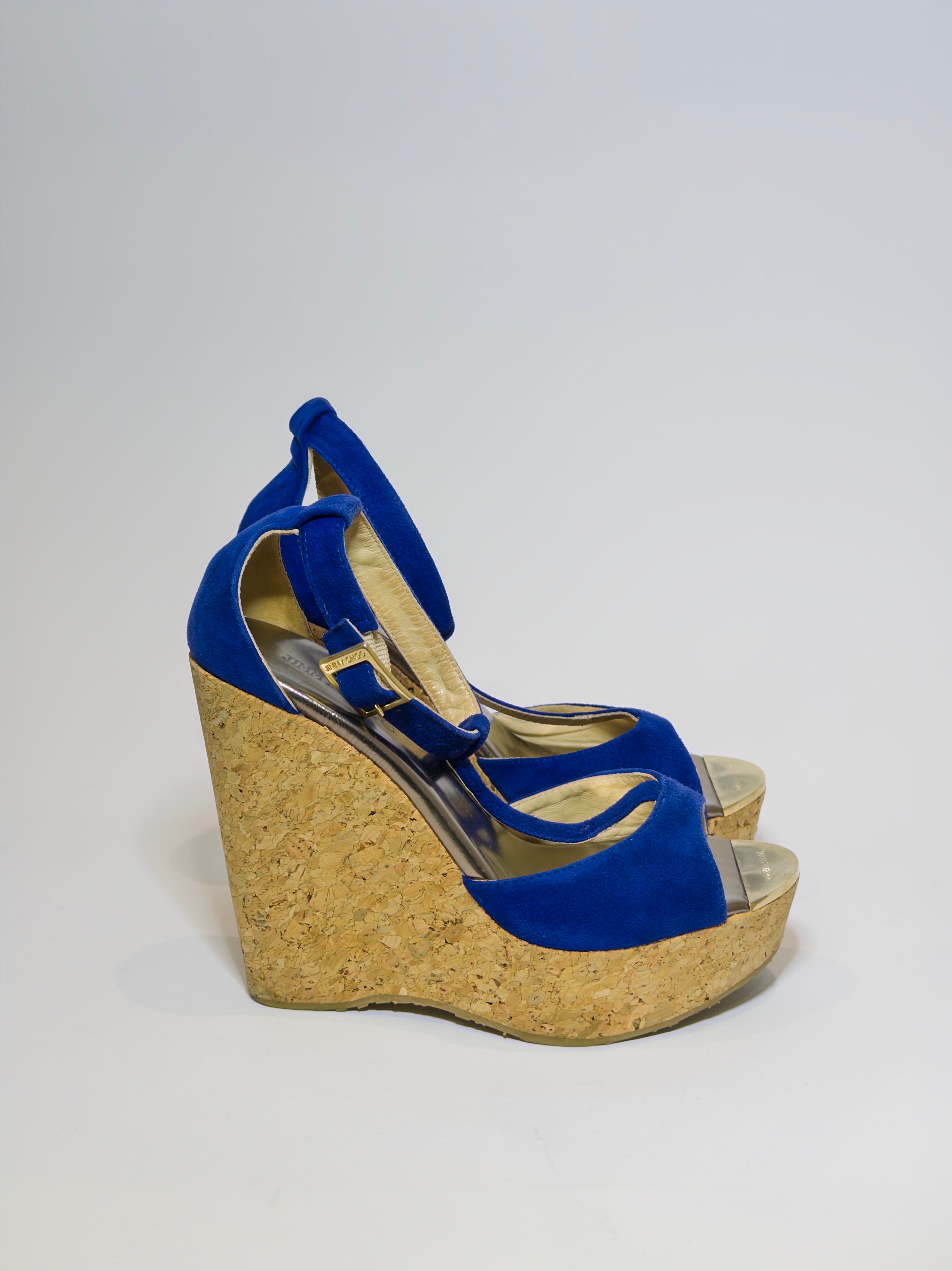 Jimmy Choo Wedge Blue Suede Platforms