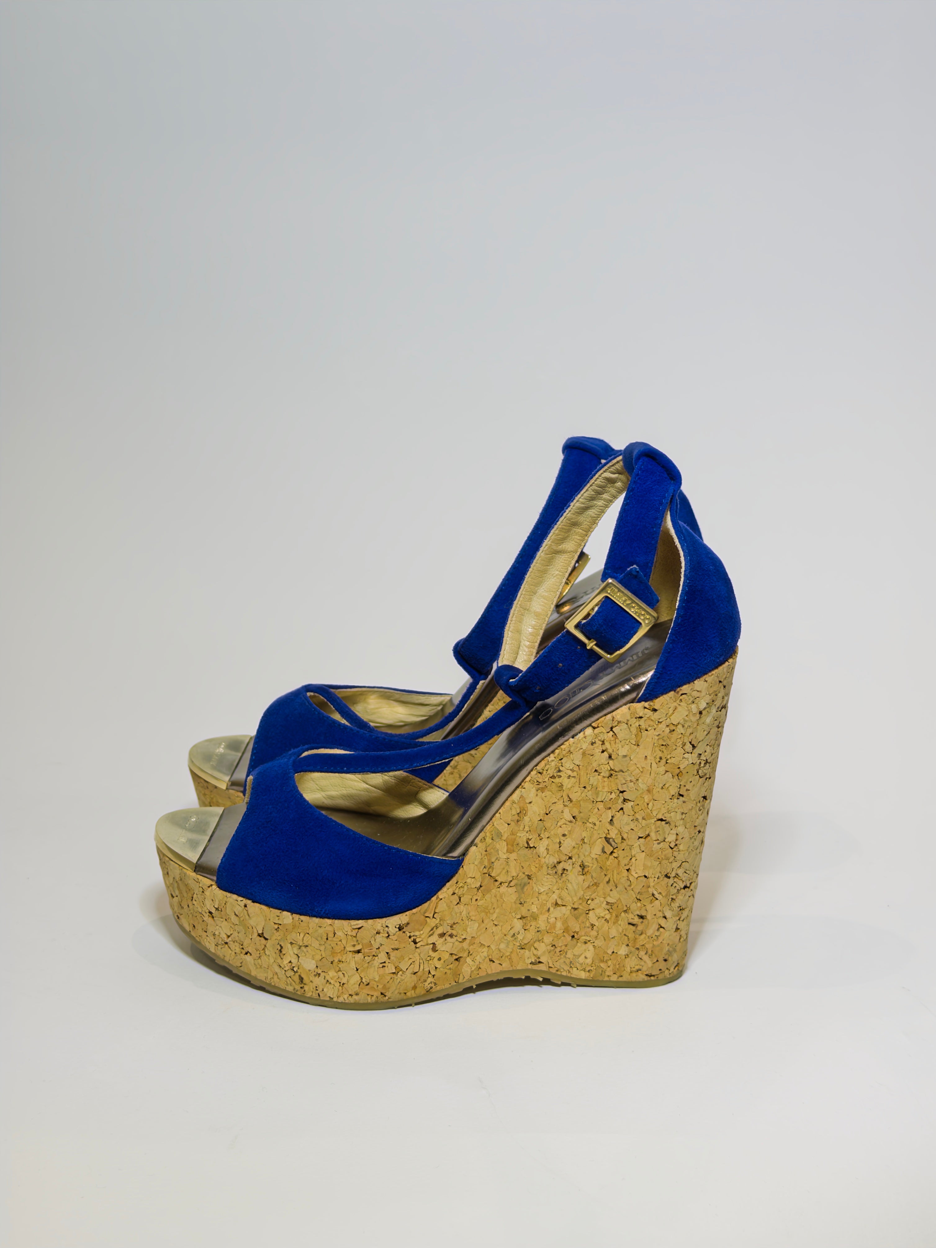 Jimmy Choo Wedge Blue Suede Platforms