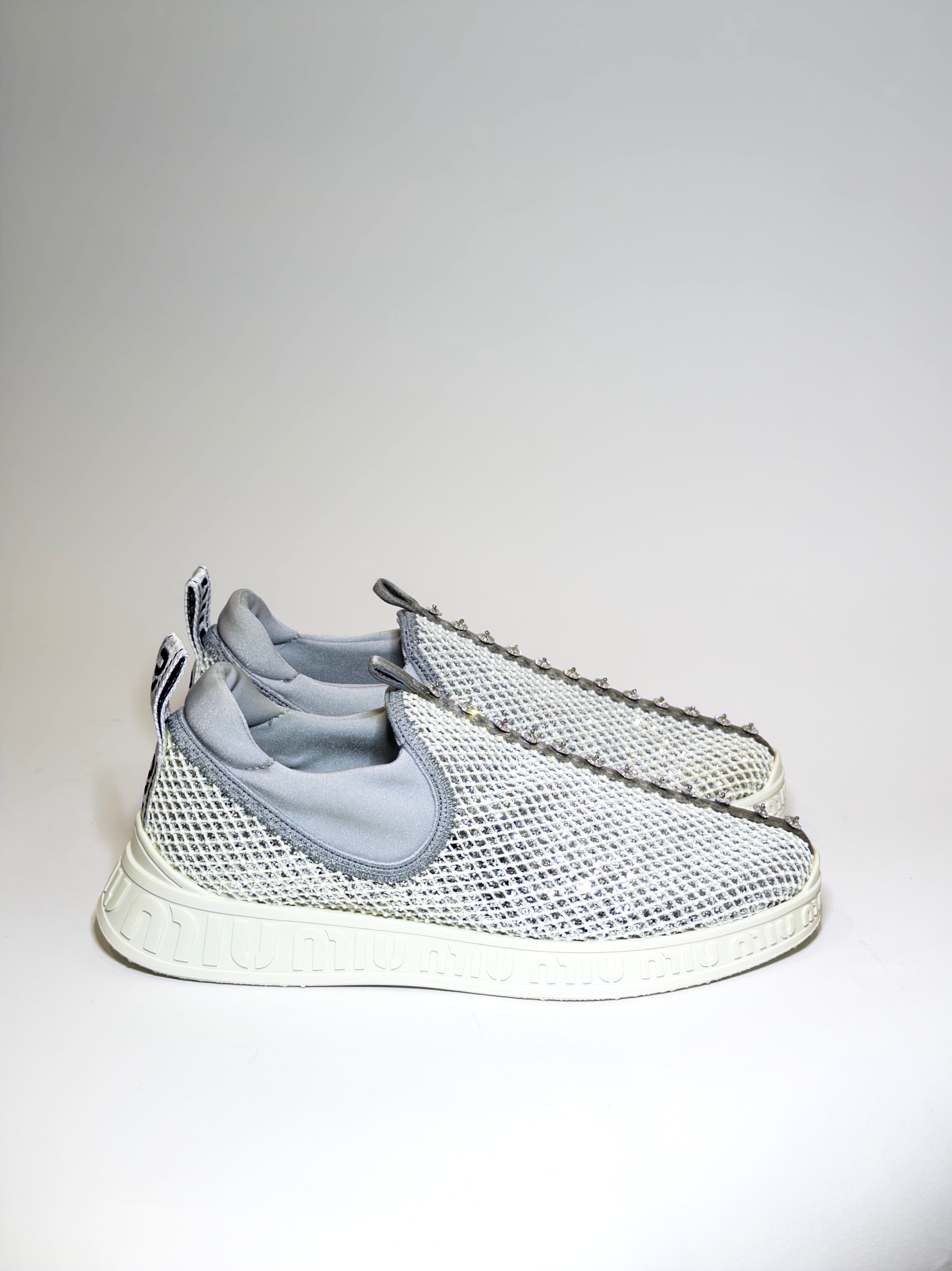 Miu Miu Glitter Crystal Embellishments Sneakers