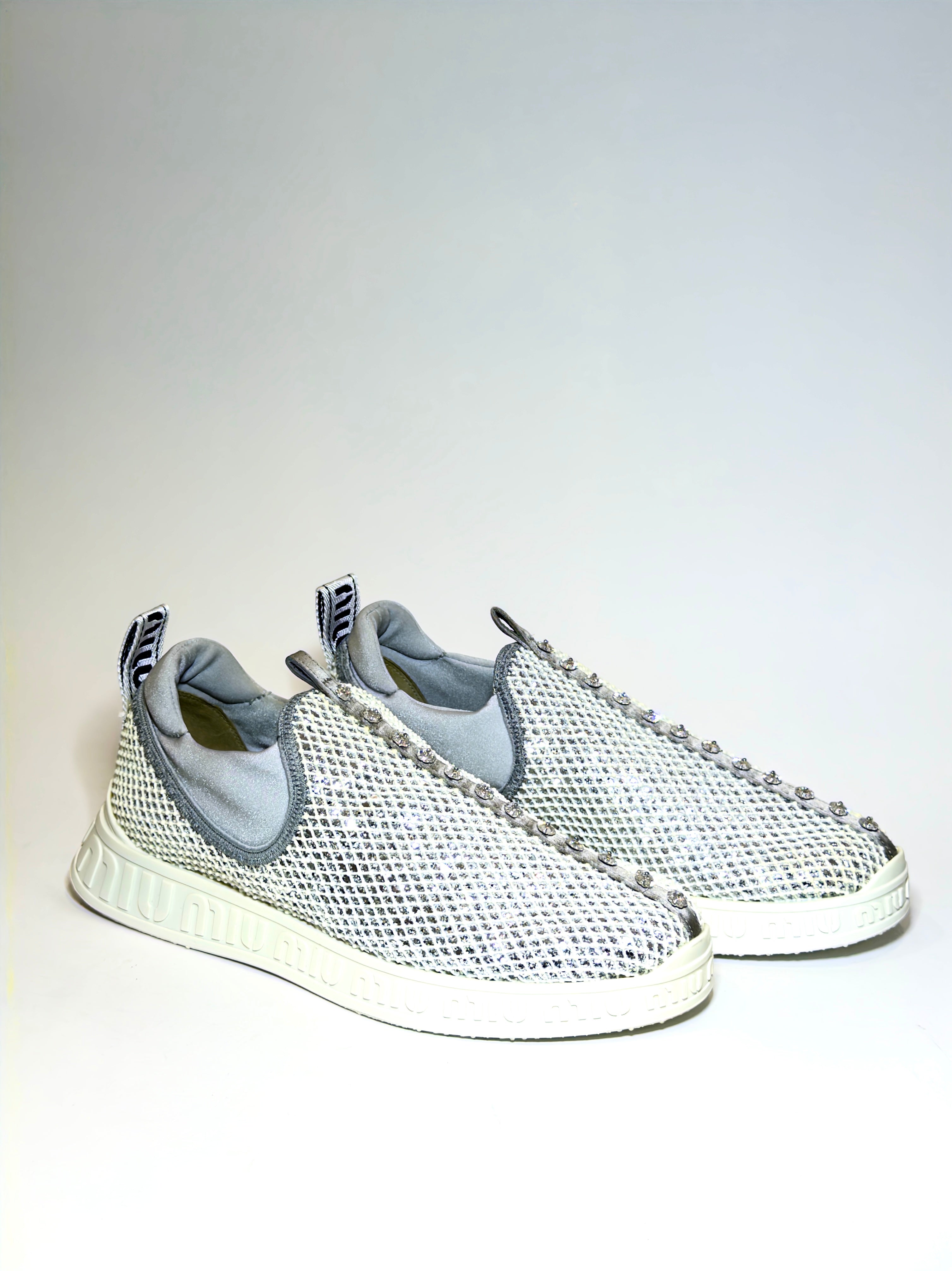 Miu Miu Glitter Crystal Embellishments Sneakers