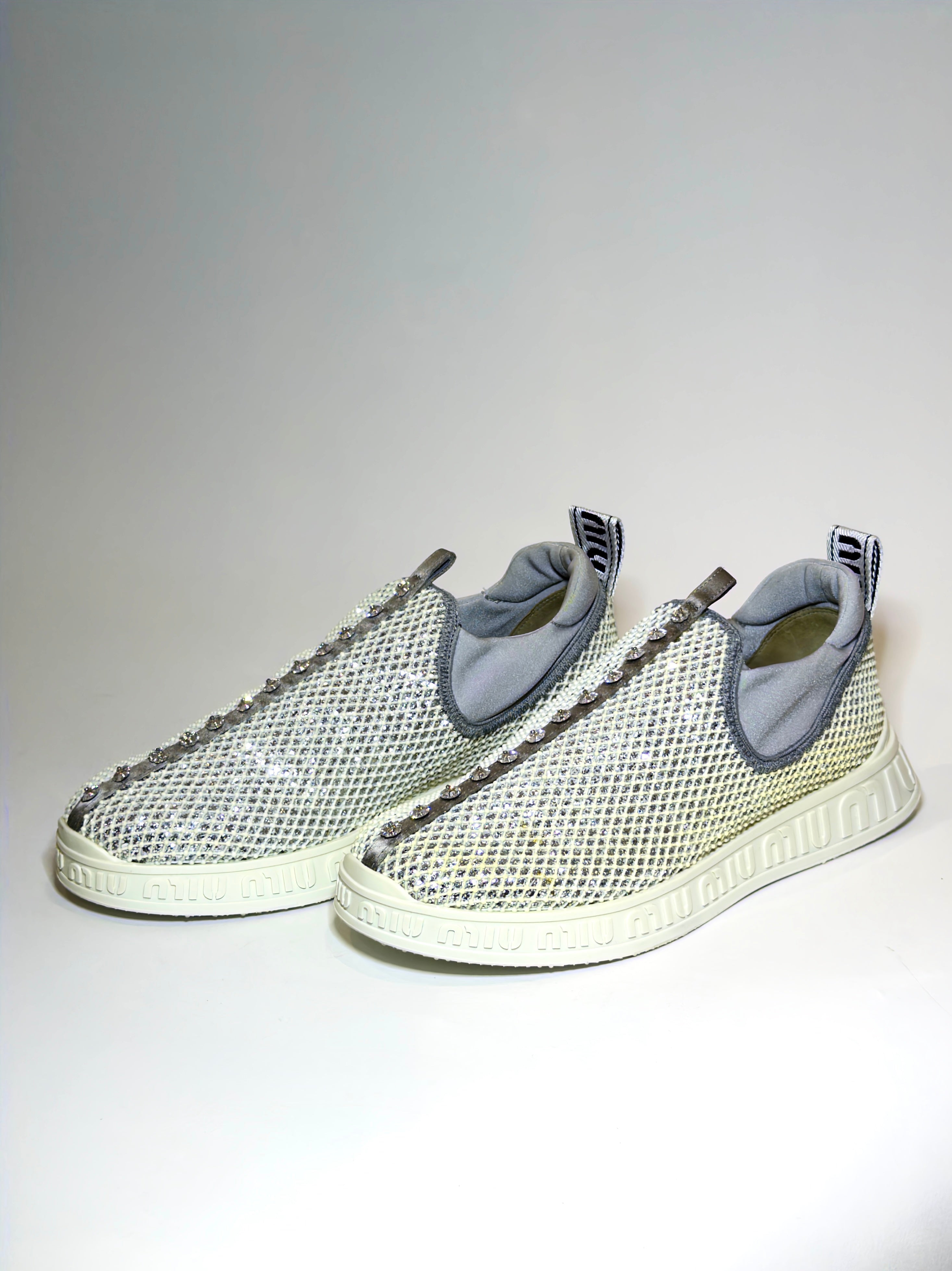 Miu Miu Glitter Crystal Embellishments Sneakers