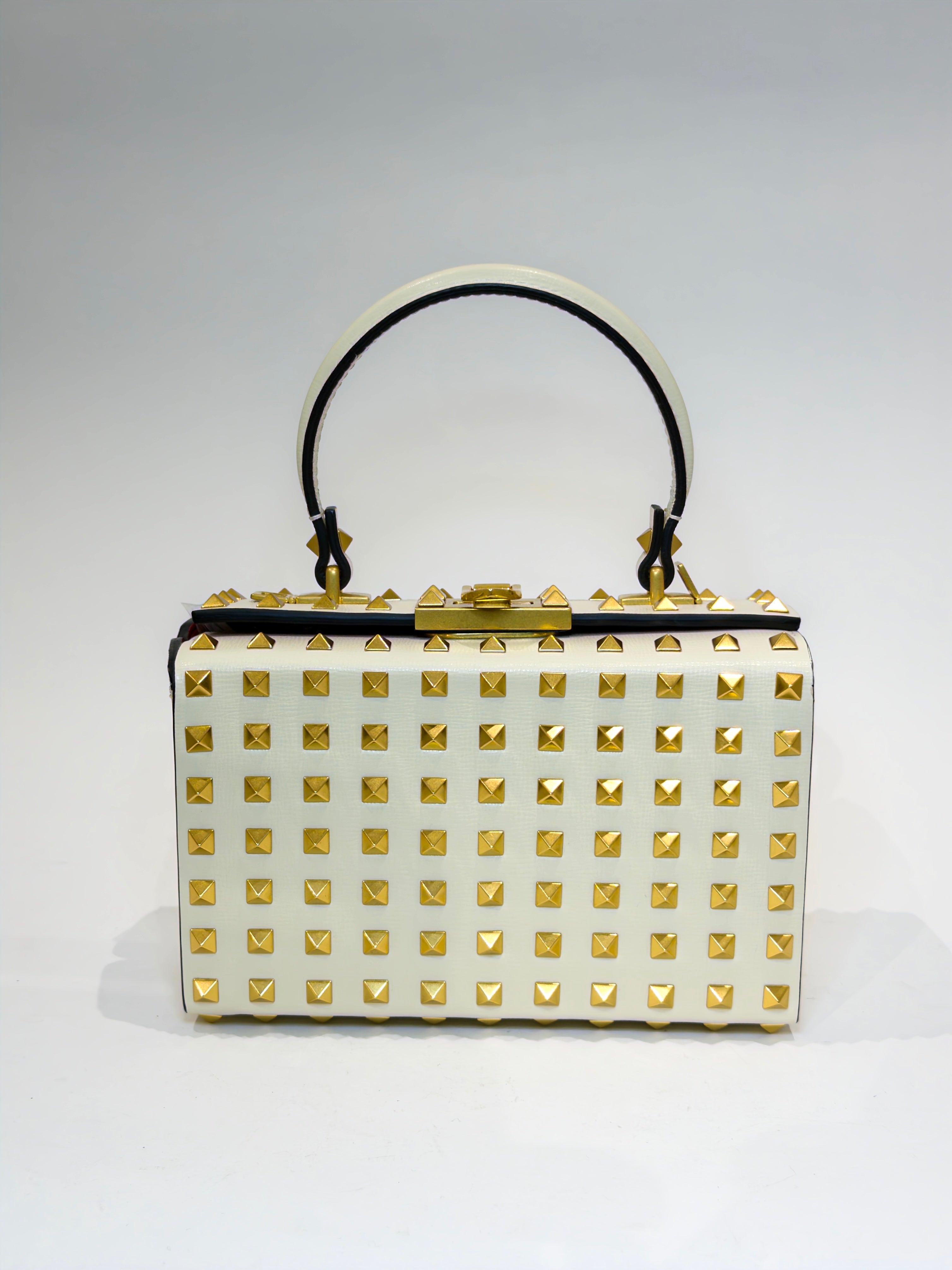 Valentino Garavani Rockstud Off-White Alcove Top Handle Clutch