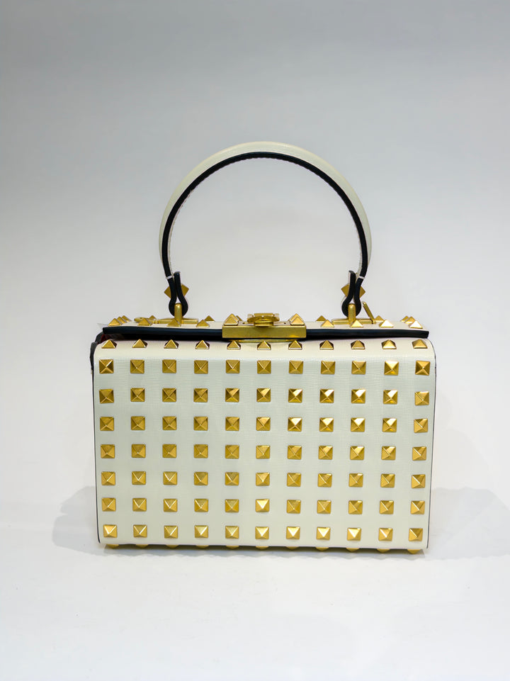 Valentino Garavani Rockstud Off-White Alcove Top Handle Clutch