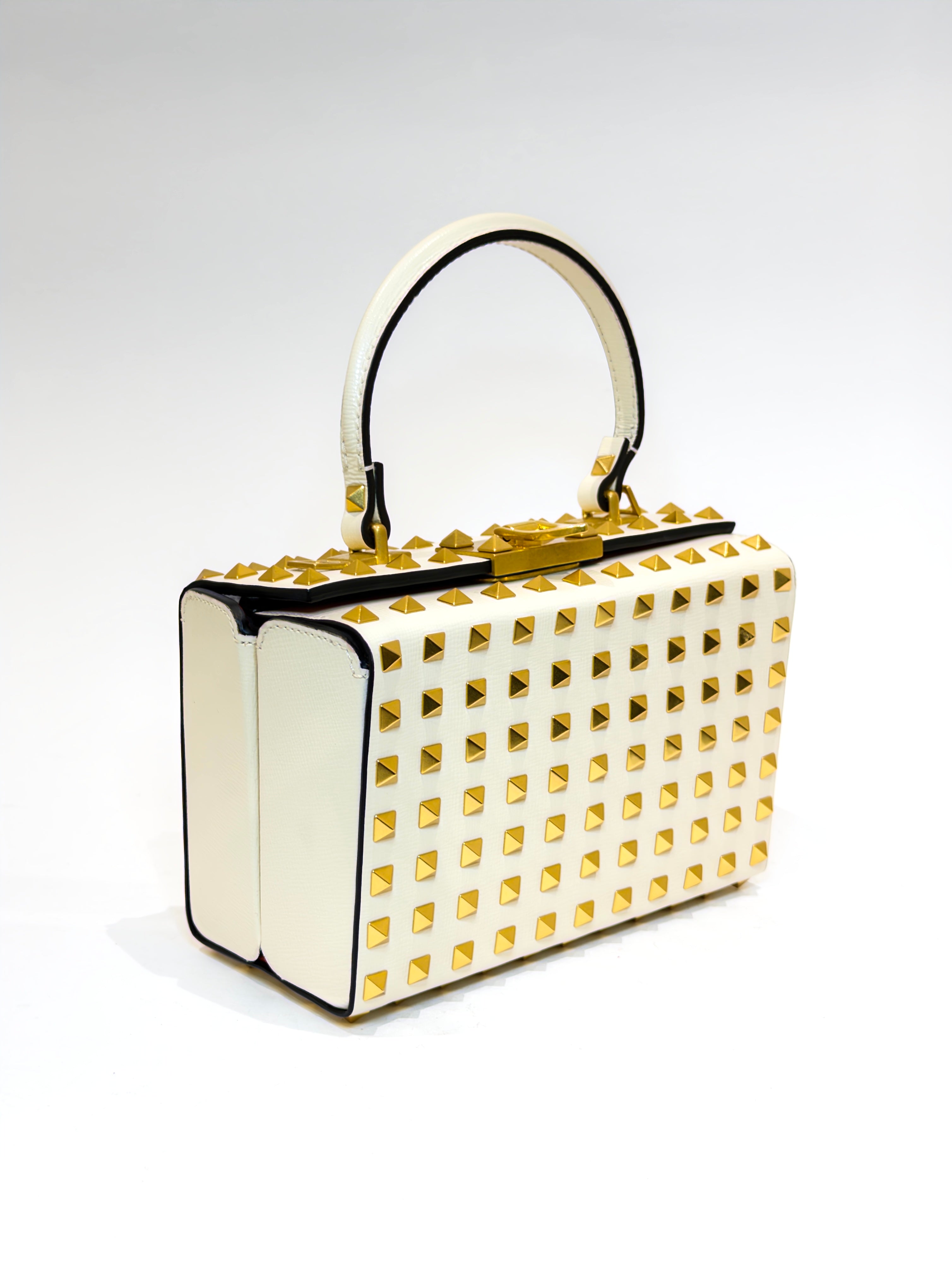 Valentino Garavani Rockstud Off-White Alcove Top Handle Clutch