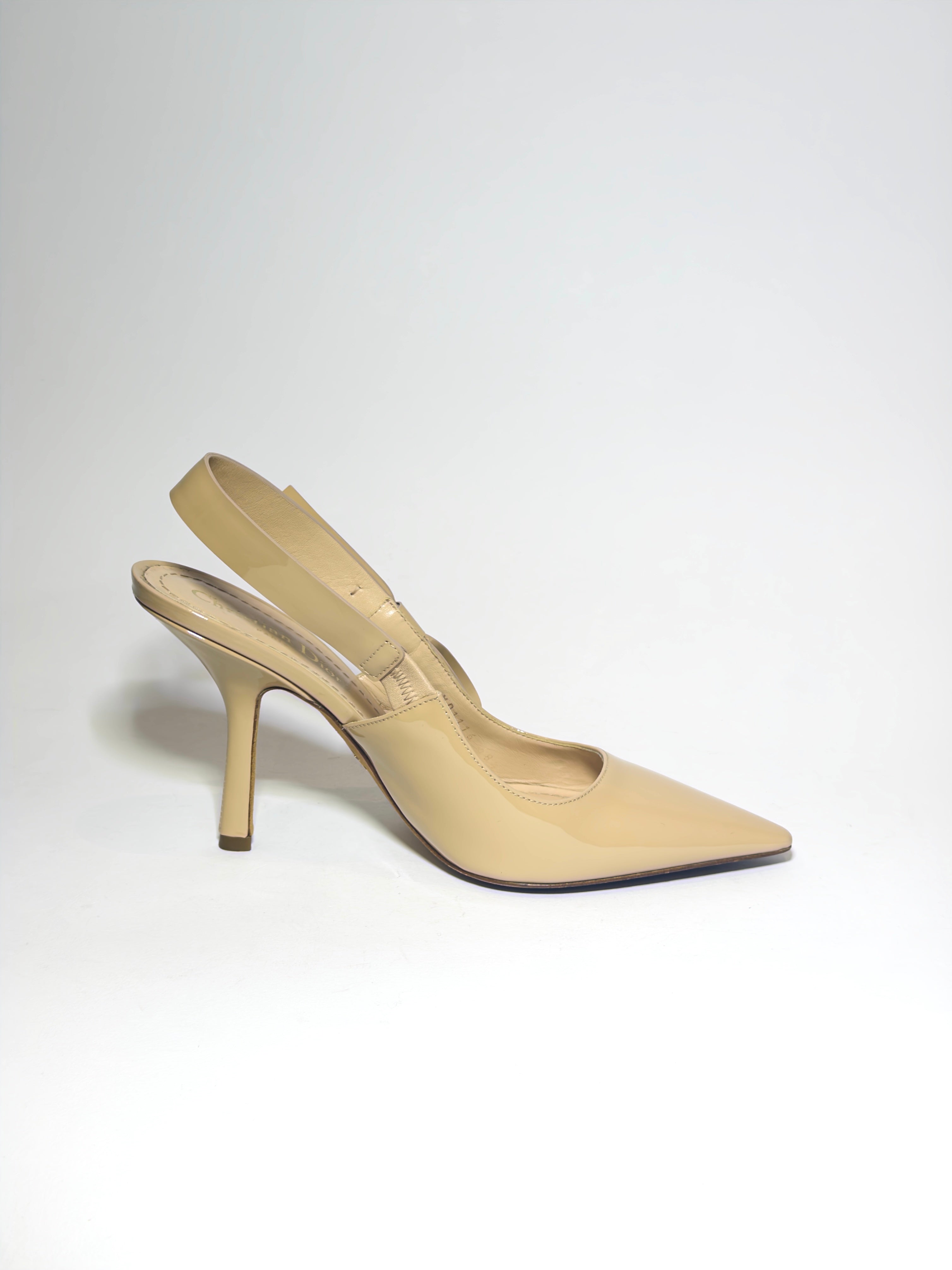 Dior Beige Patent Sling Back Pumps