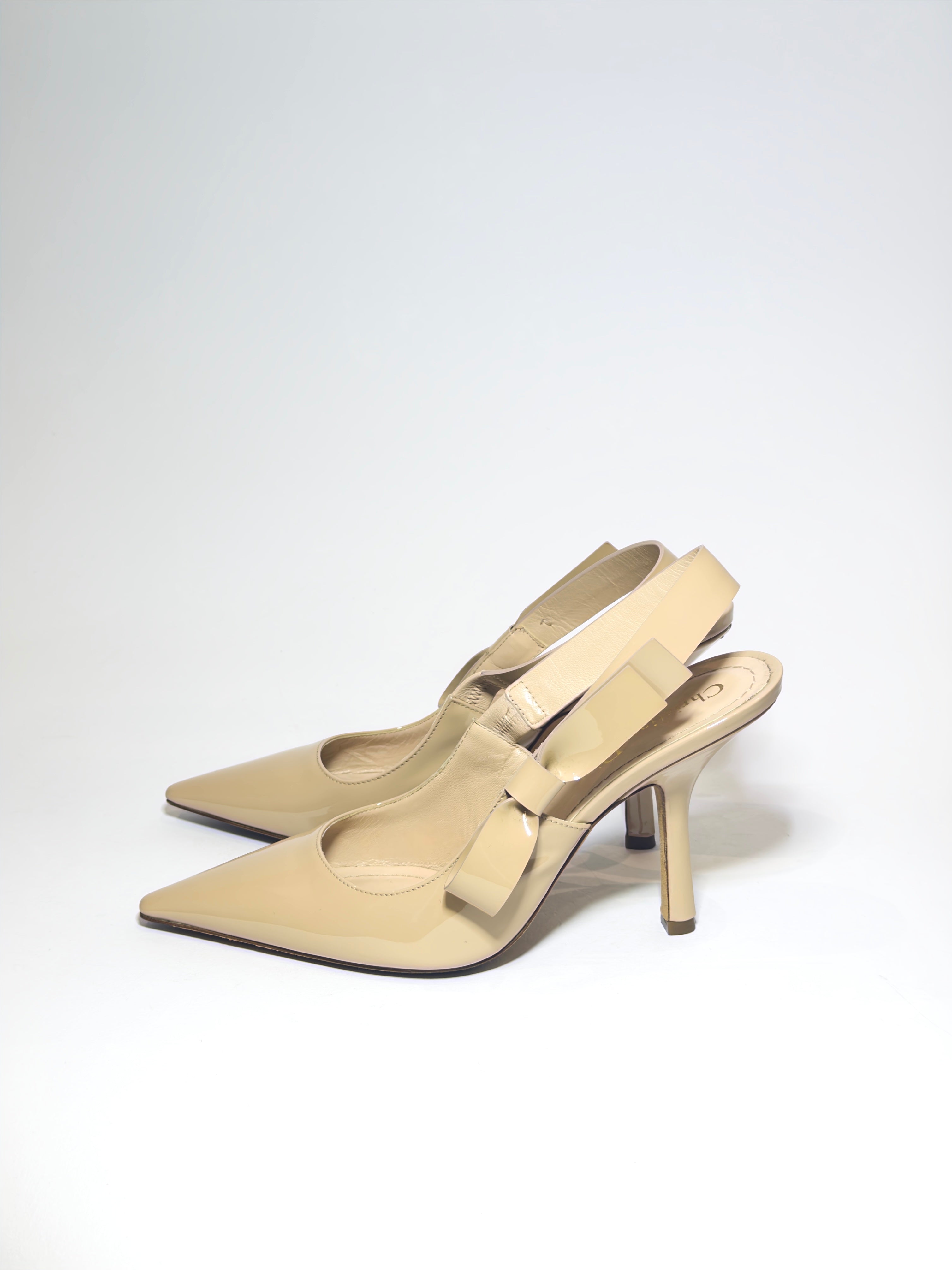 Dior Beige Patent Sling Back Pumps