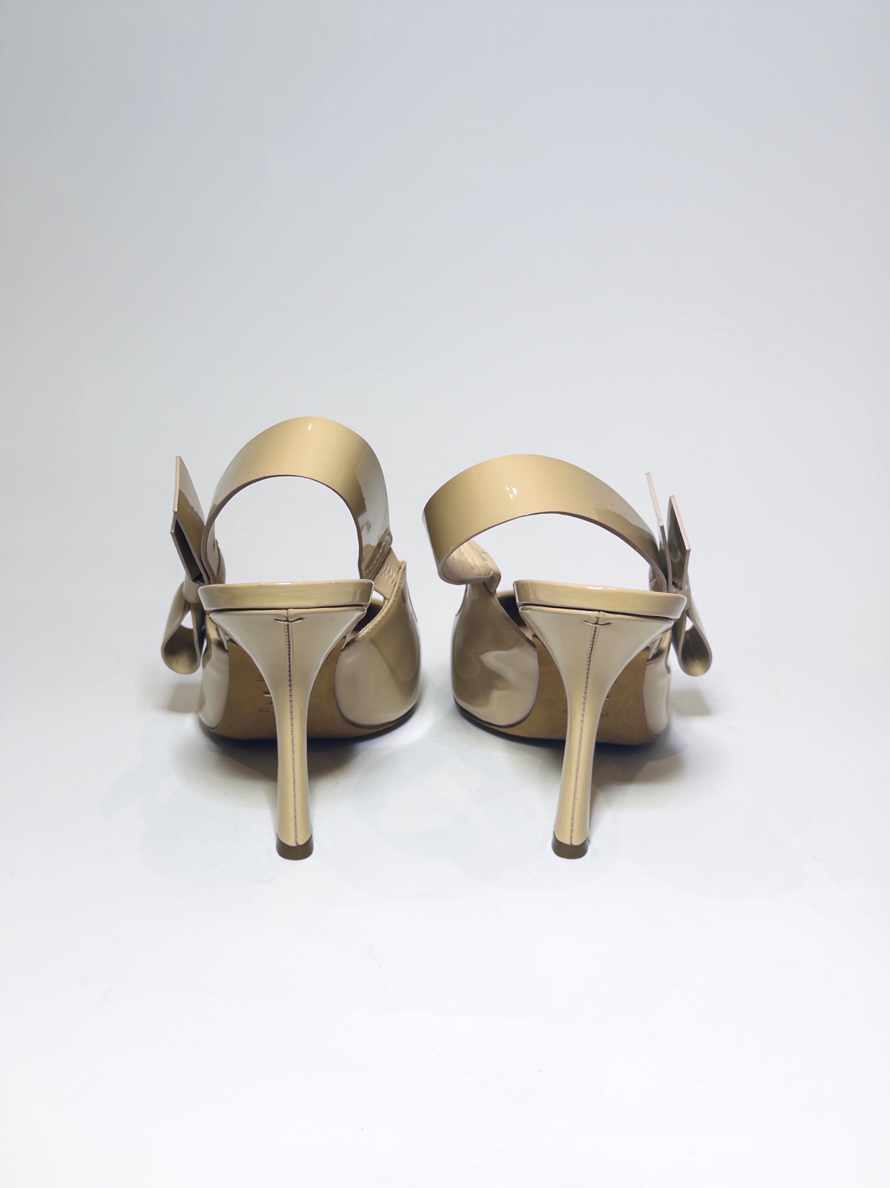 Dior Beige Patent Sling Back Pumps