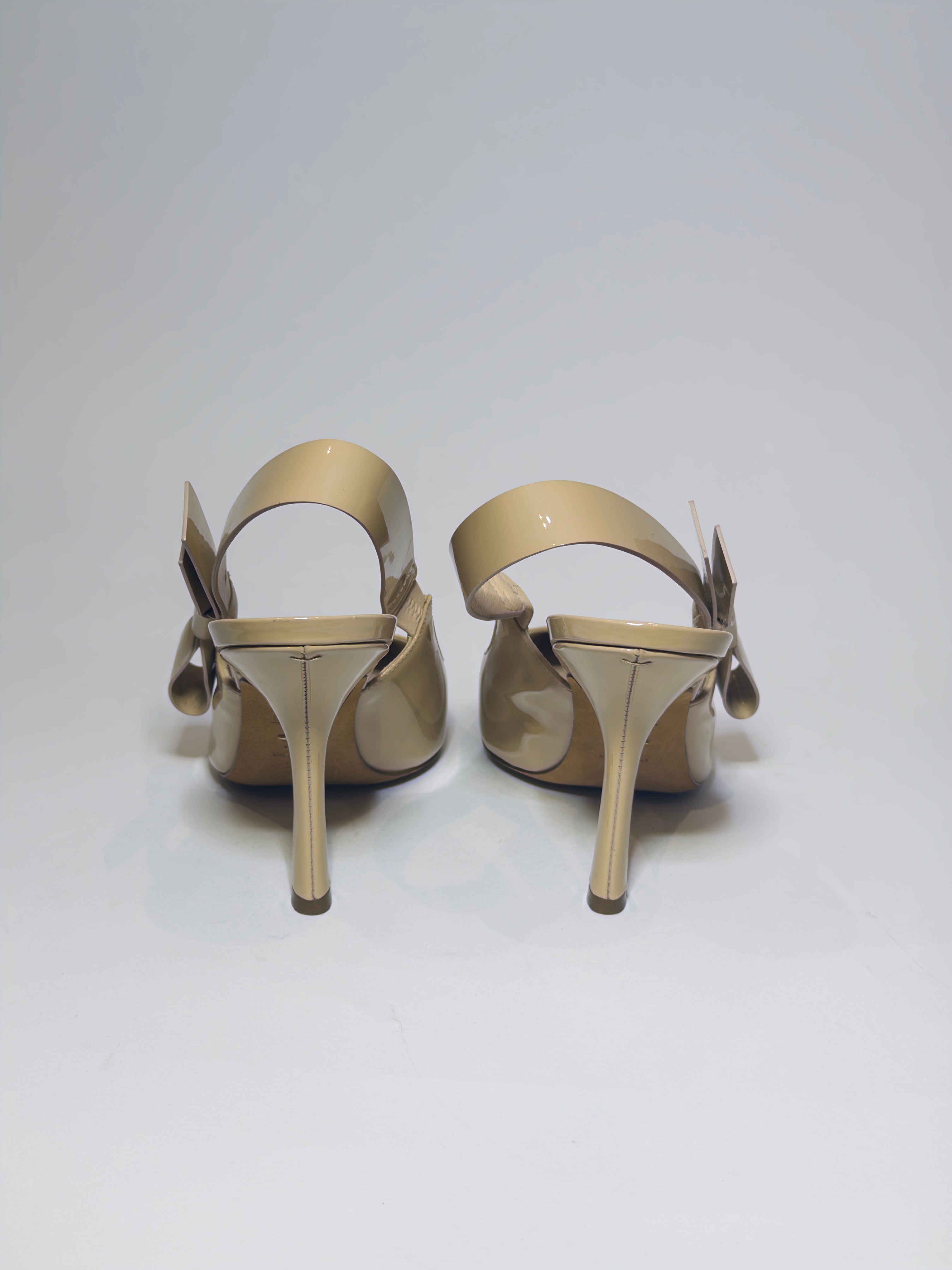 Dior Beige Patent Sling Back Pumps