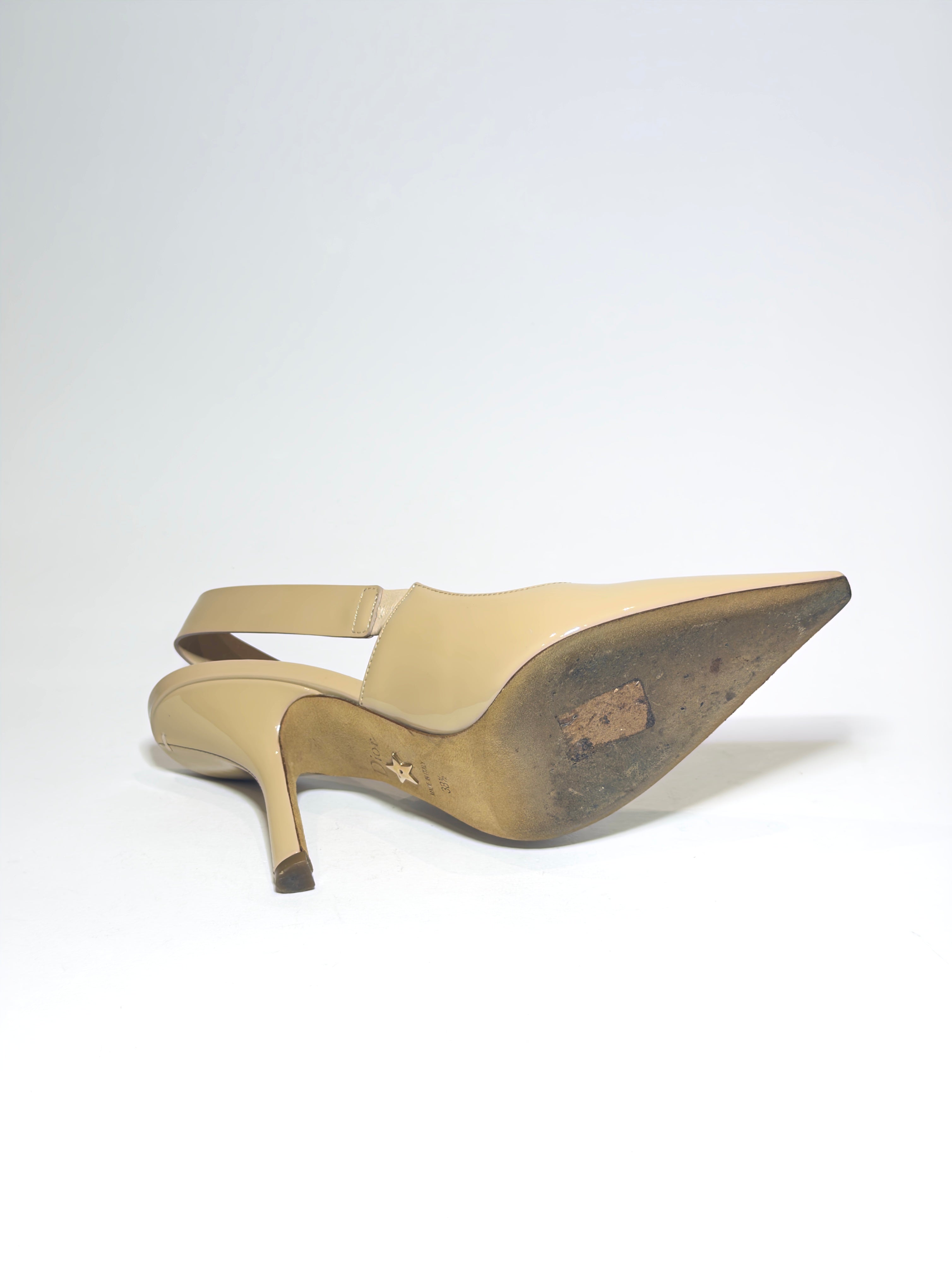 Dior Beige Patent Sling Back Pumps