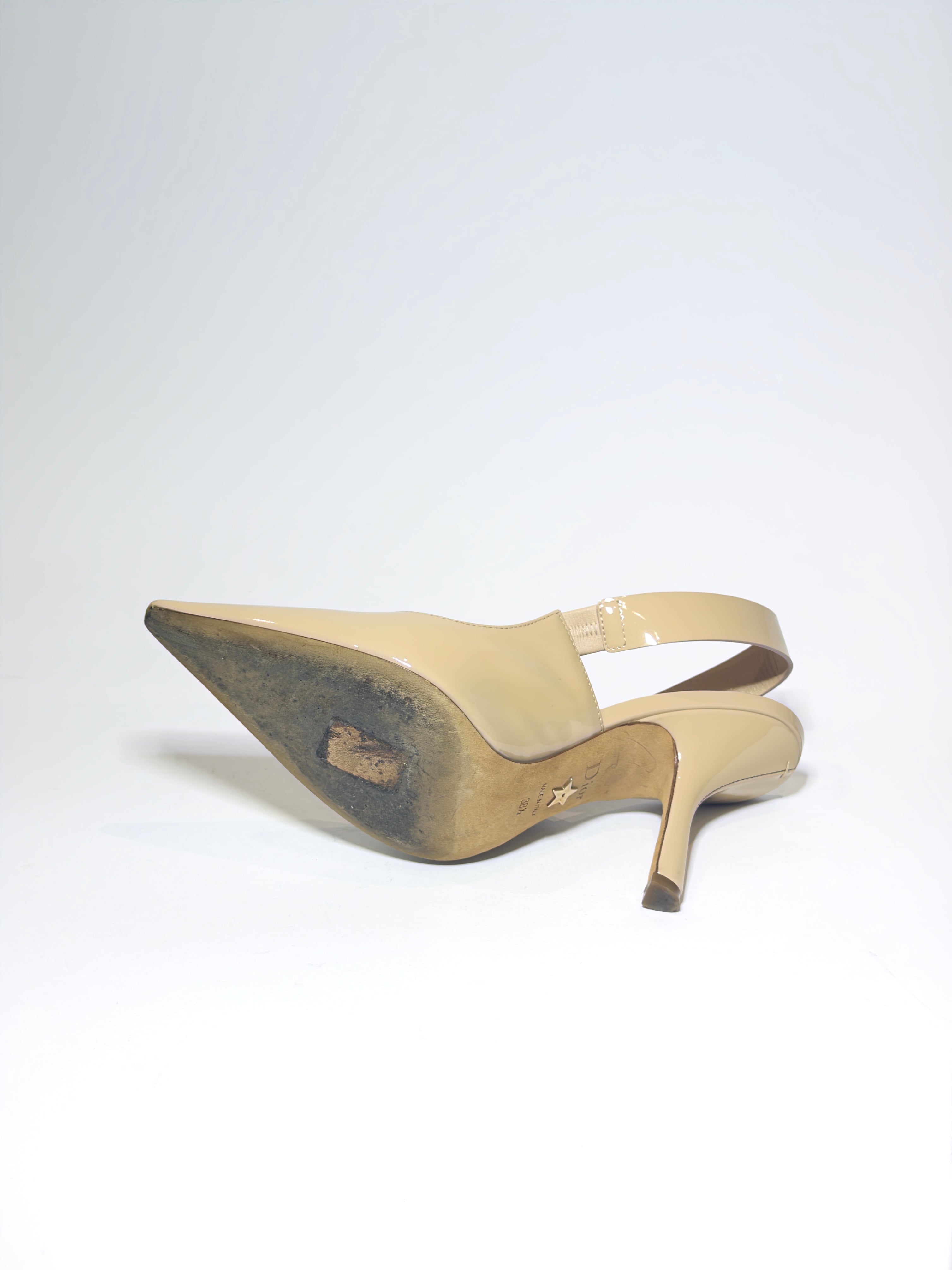 Dior Beige Patent Sling Back Pumps
