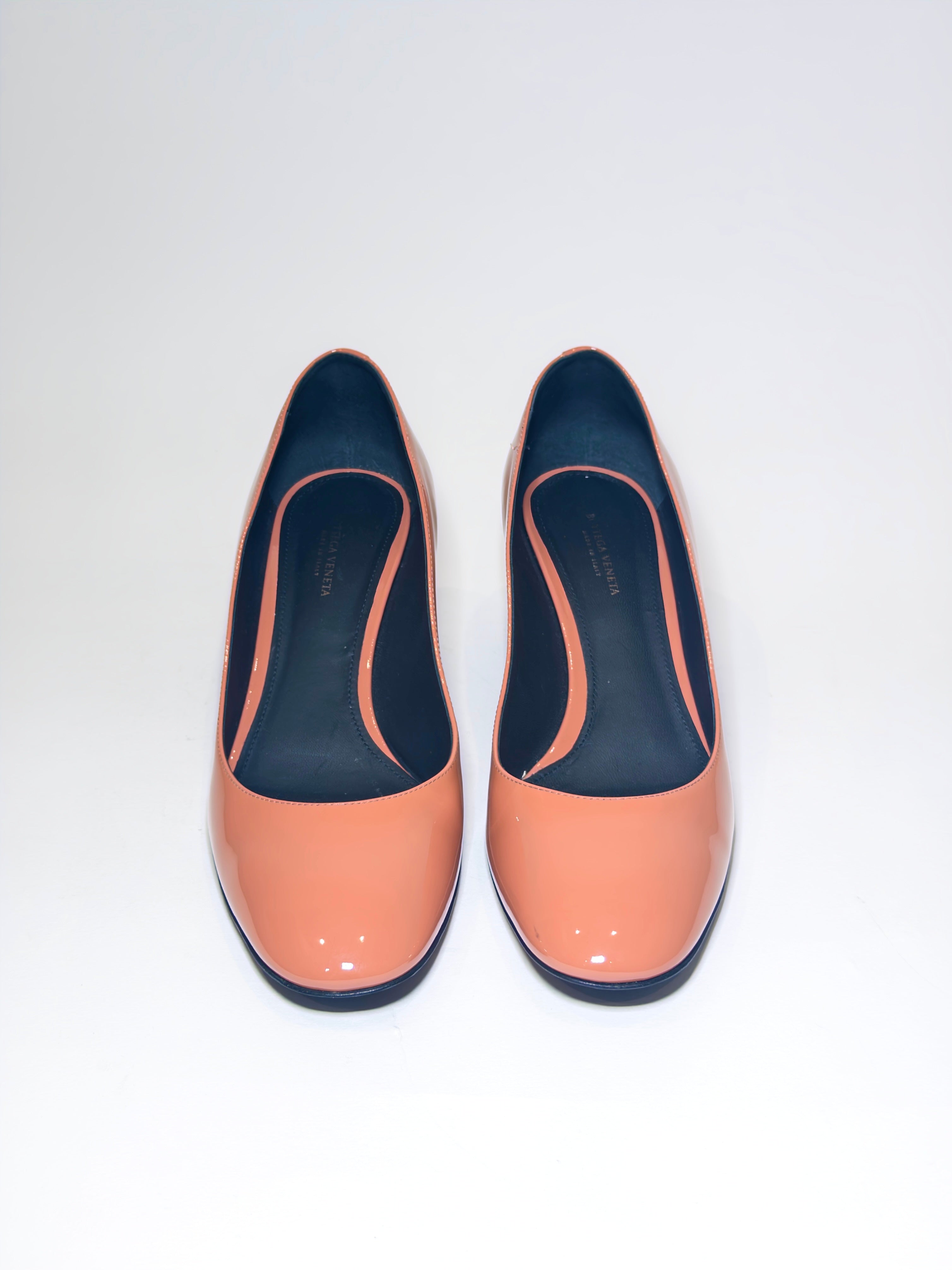 Bottega Veneta Coral Patent Round Toe Pumps