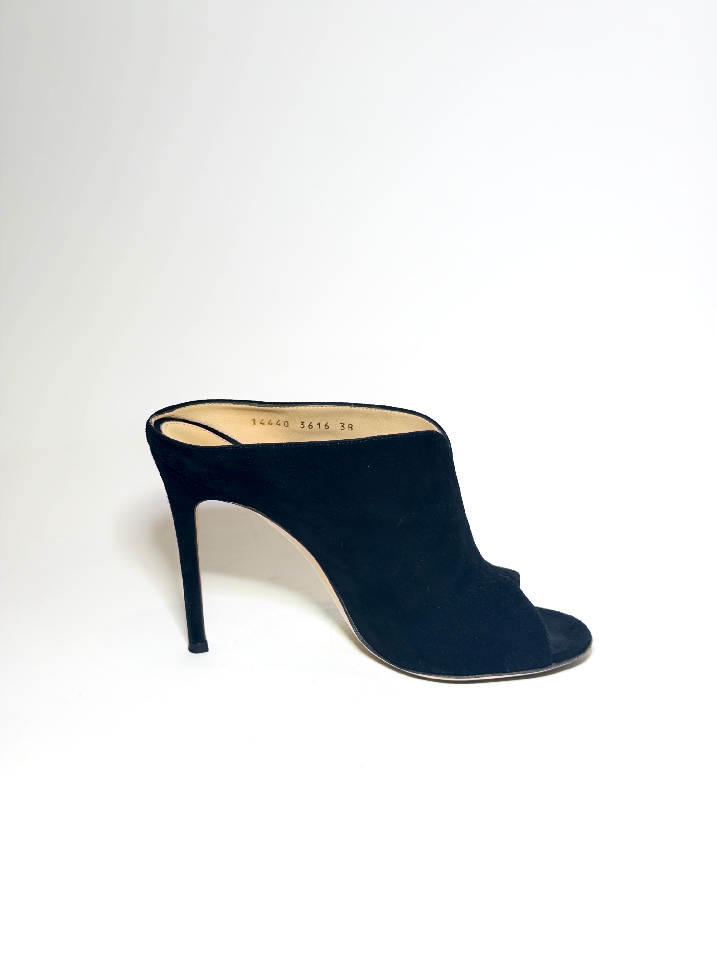 Gianvito Rossi Black Suede Peep-toe Mules