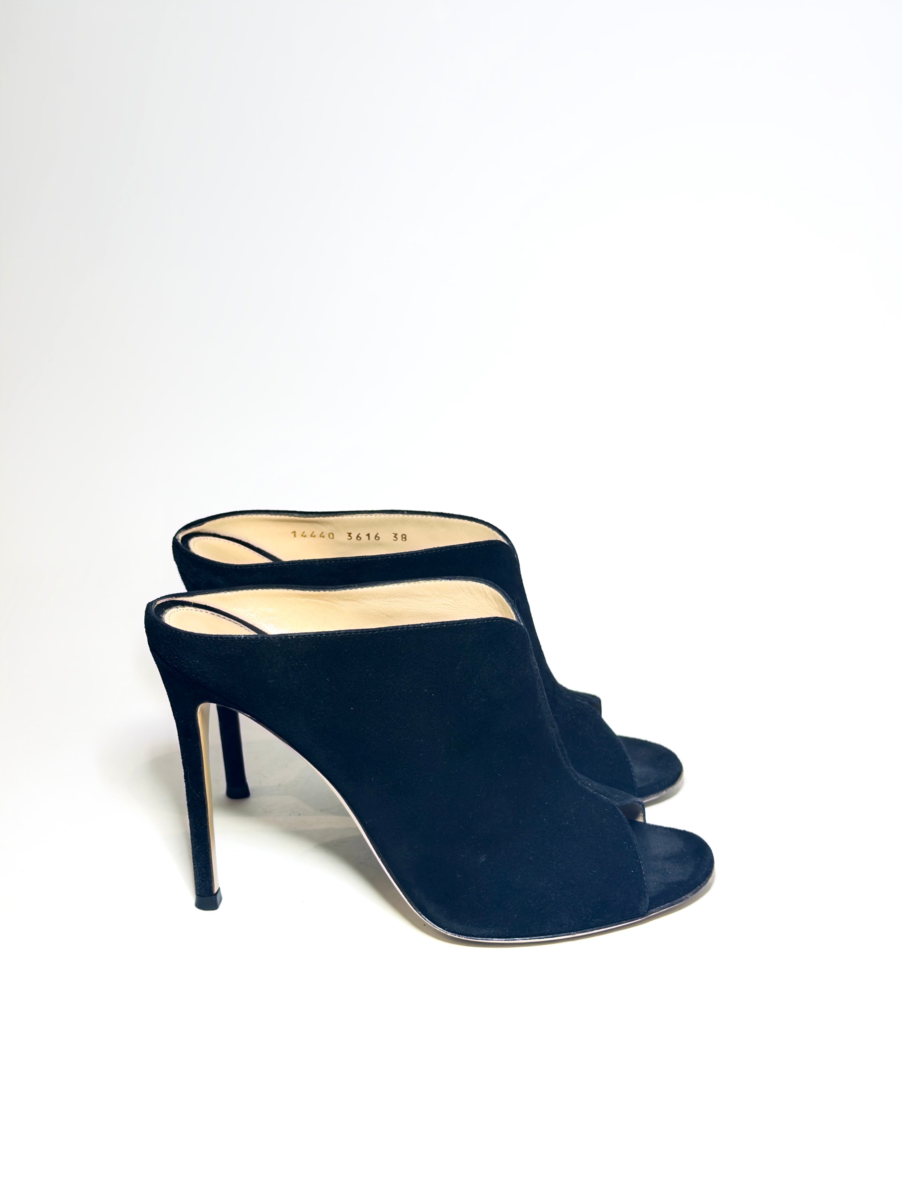 Gianvito Rossi Black Suede Peep-toe Mules