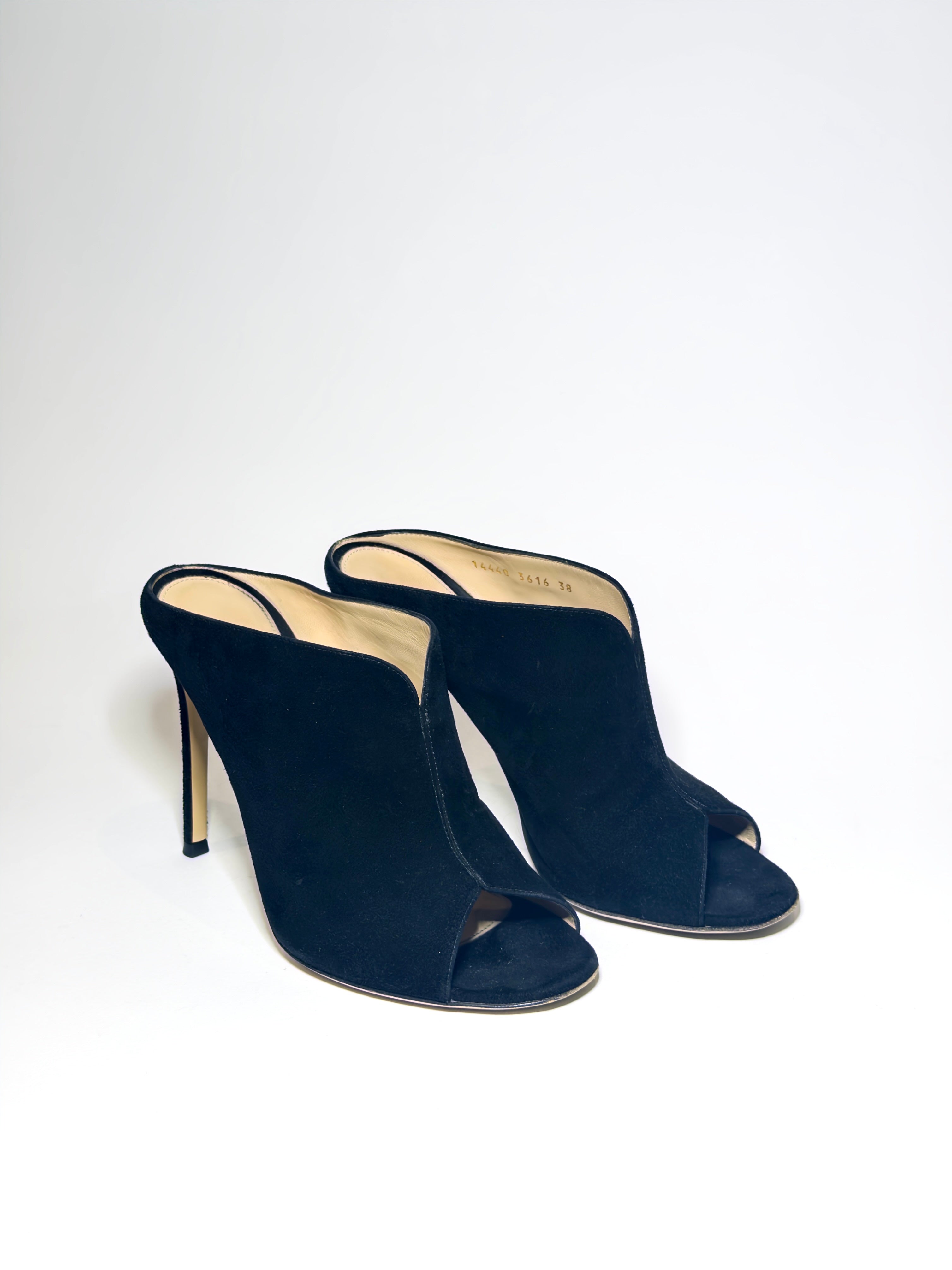 Gianvito Rossi Black Suede Peep-toe Mules