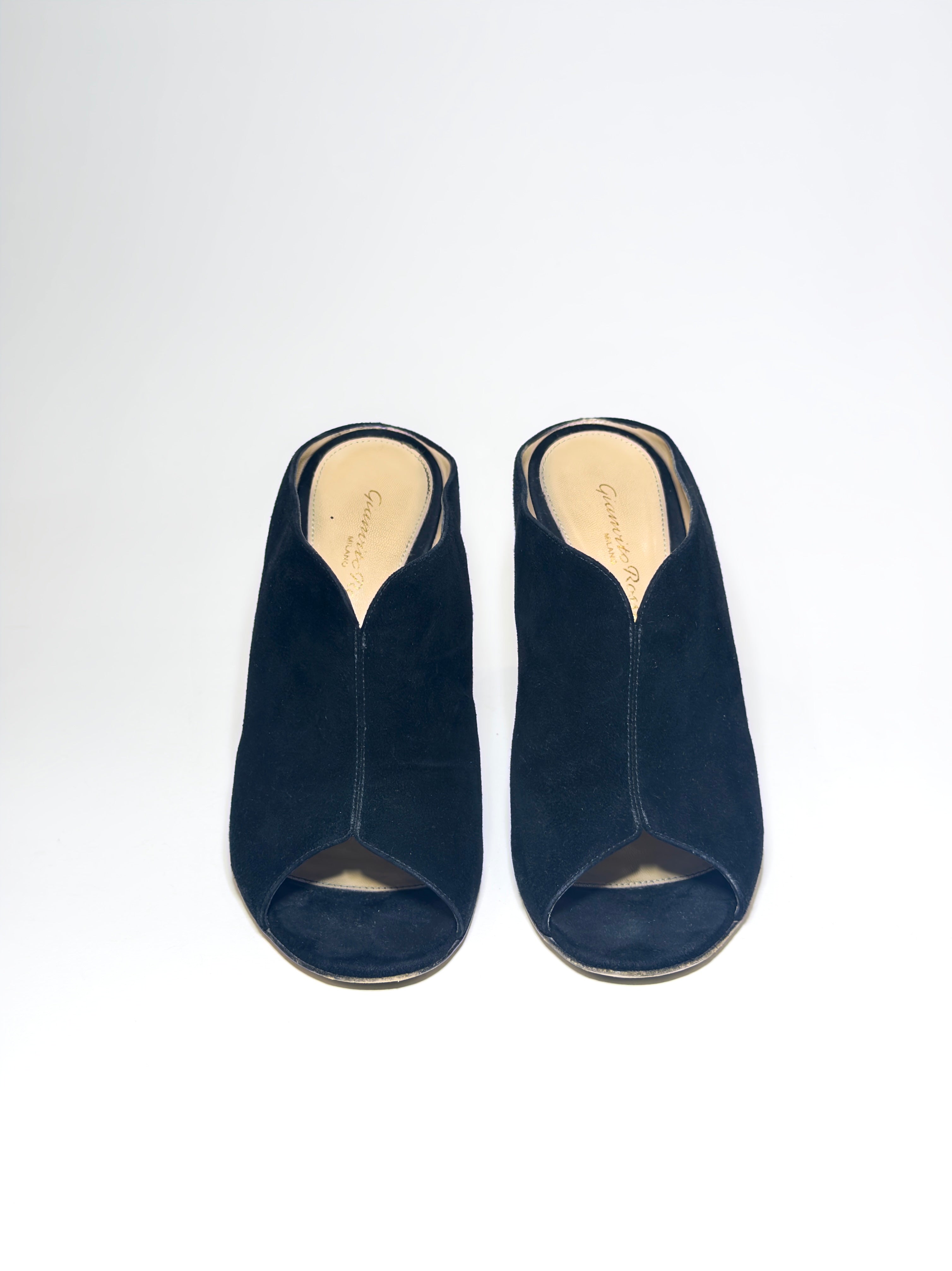 Gianvito Rossi Black Suede Peep-toe Mules