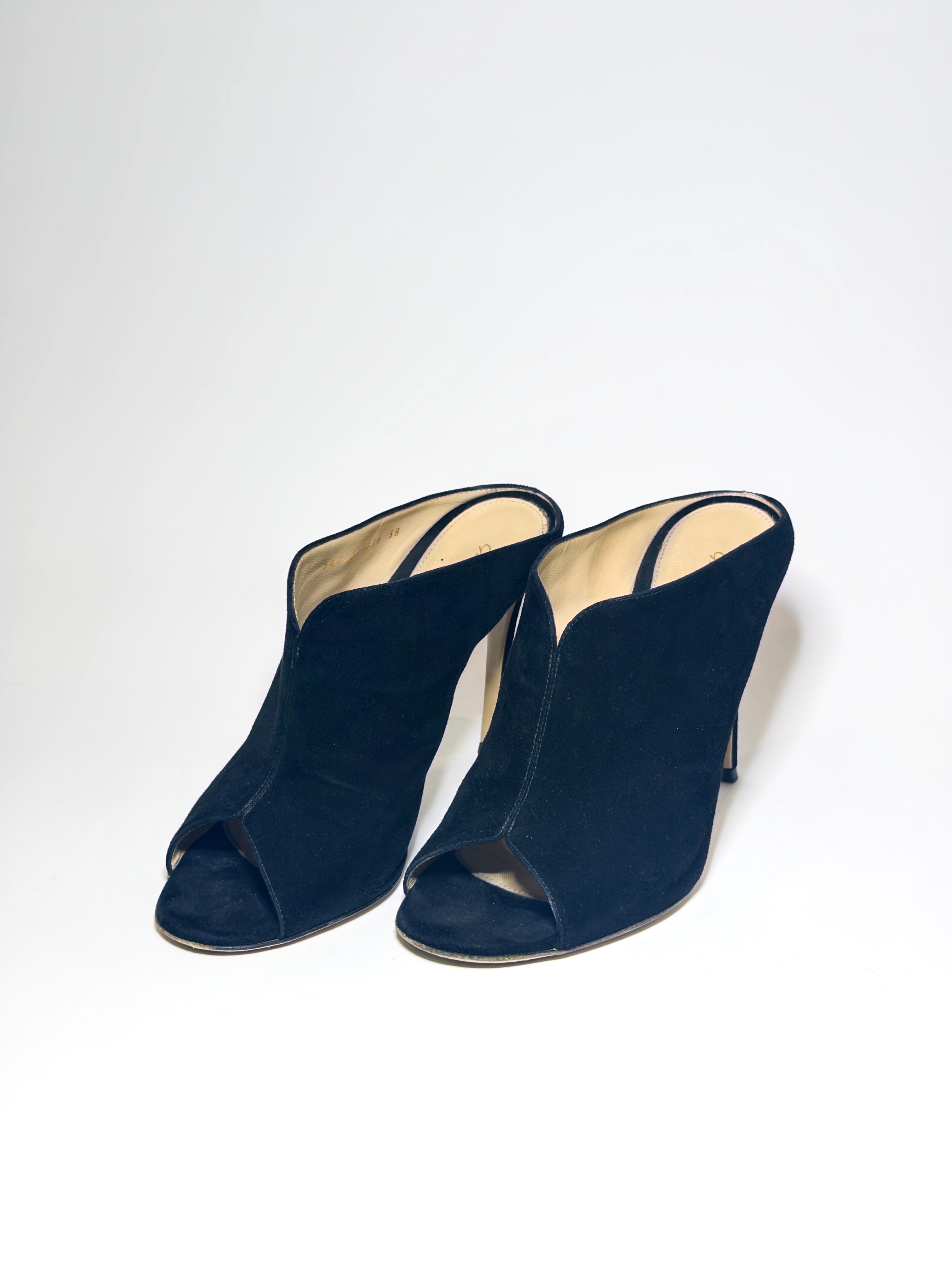 Gianvito Rossi Black Suede Peep-toe Mules