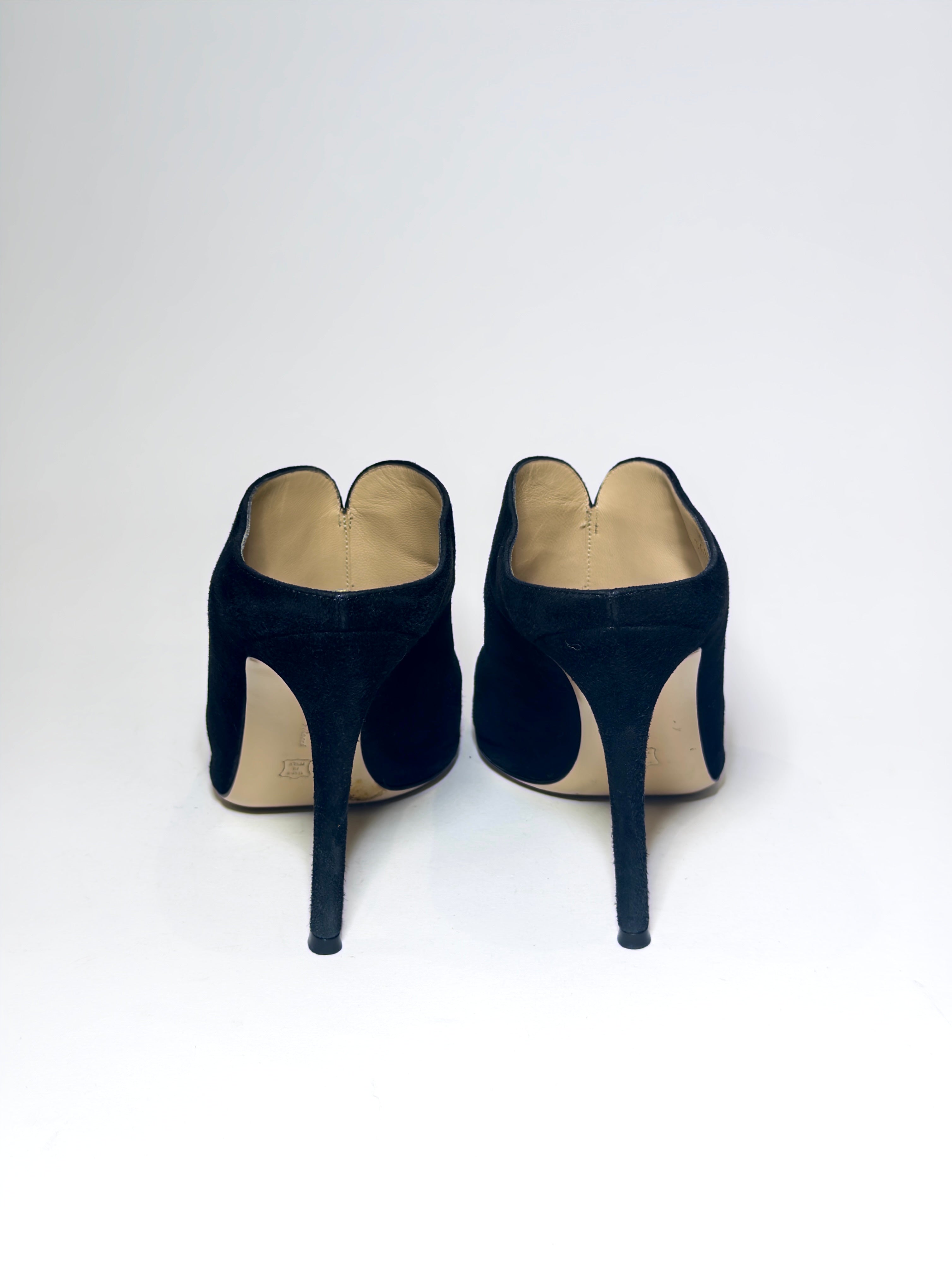 Gianvito Rossi Black Suede Peep-toe Mules