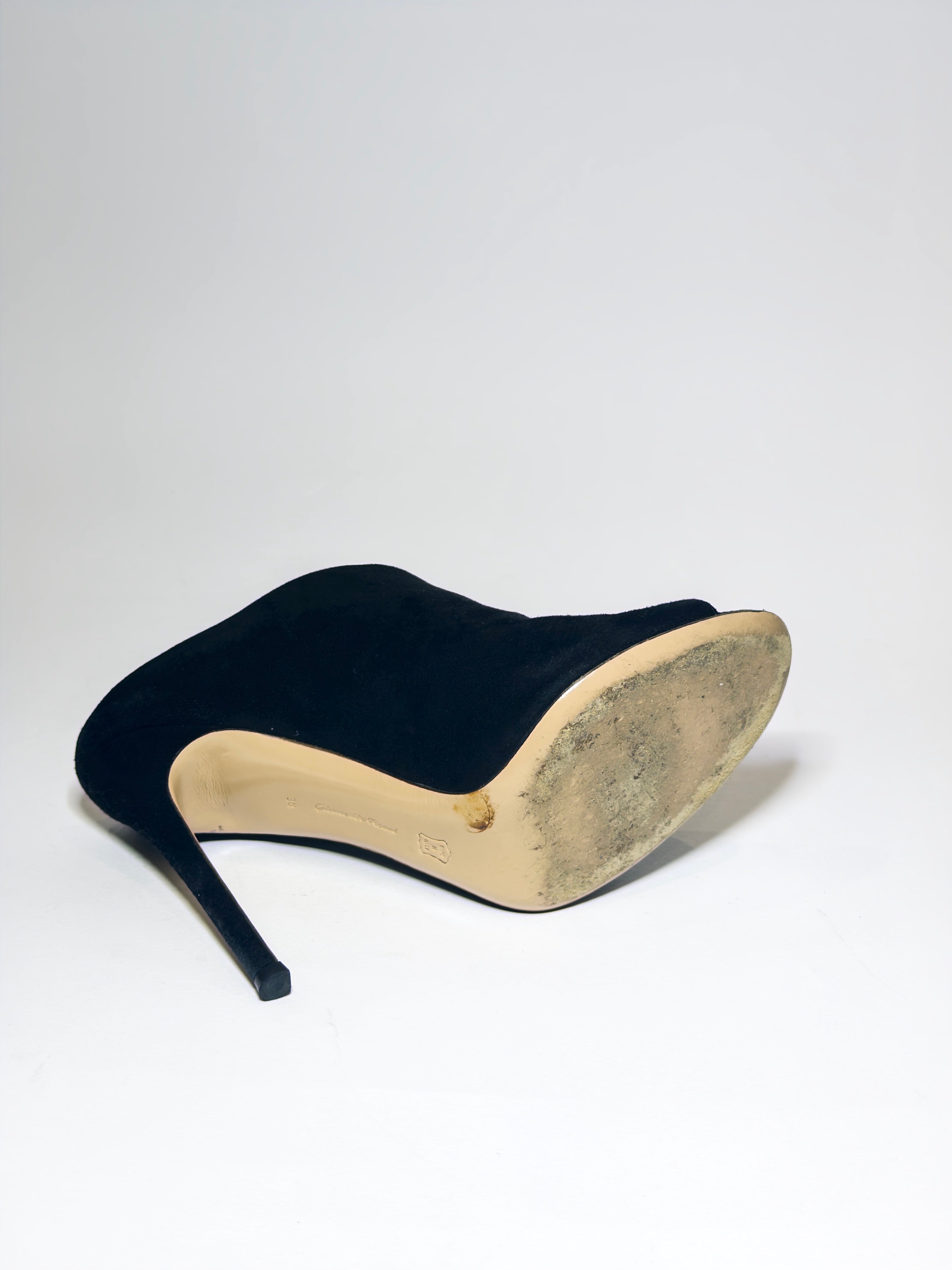 Gianvito Rossi Black Suede Peep-toe Mules