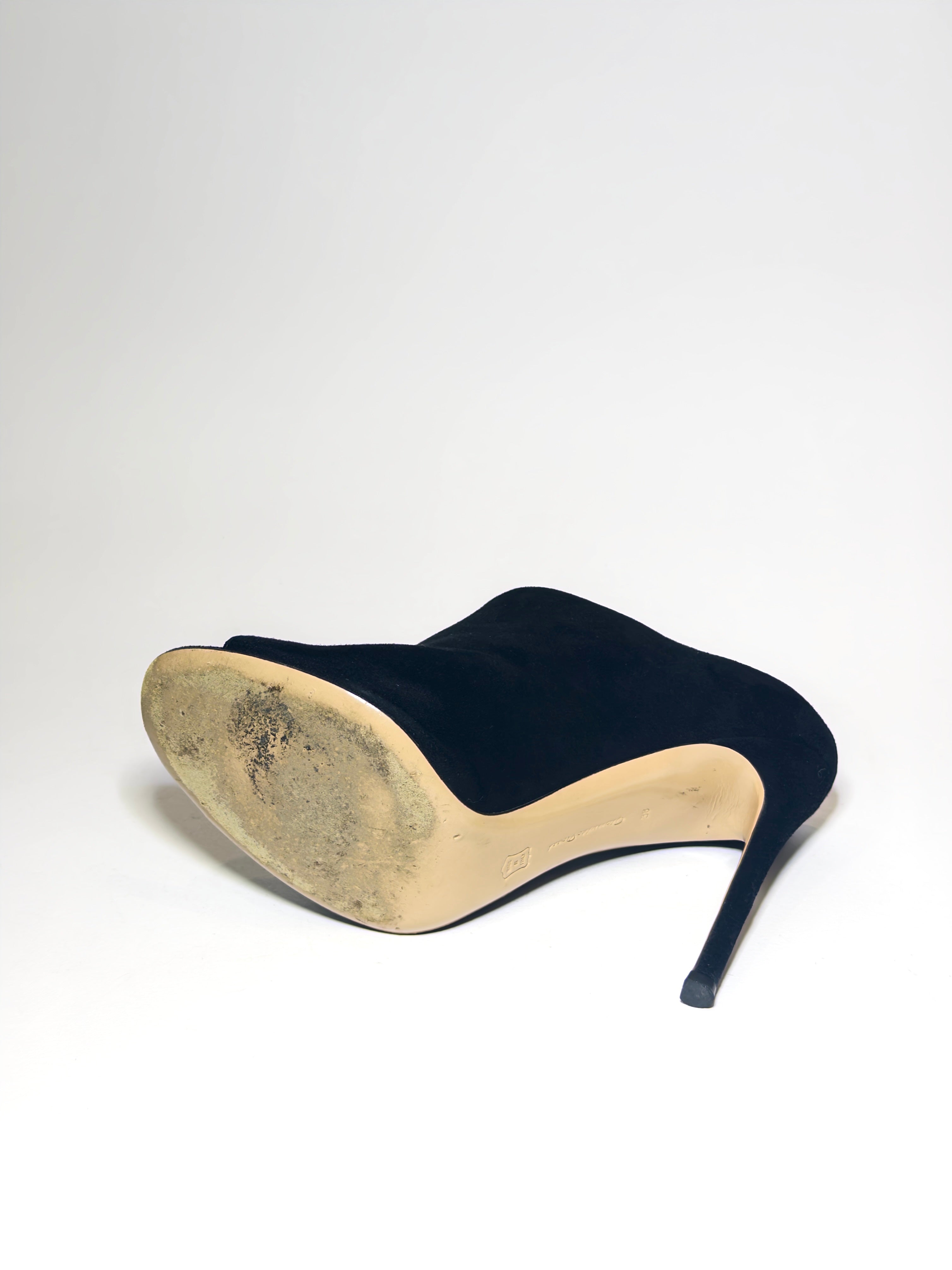 Gianvito Rossi Black Suede Peep-toe Mules