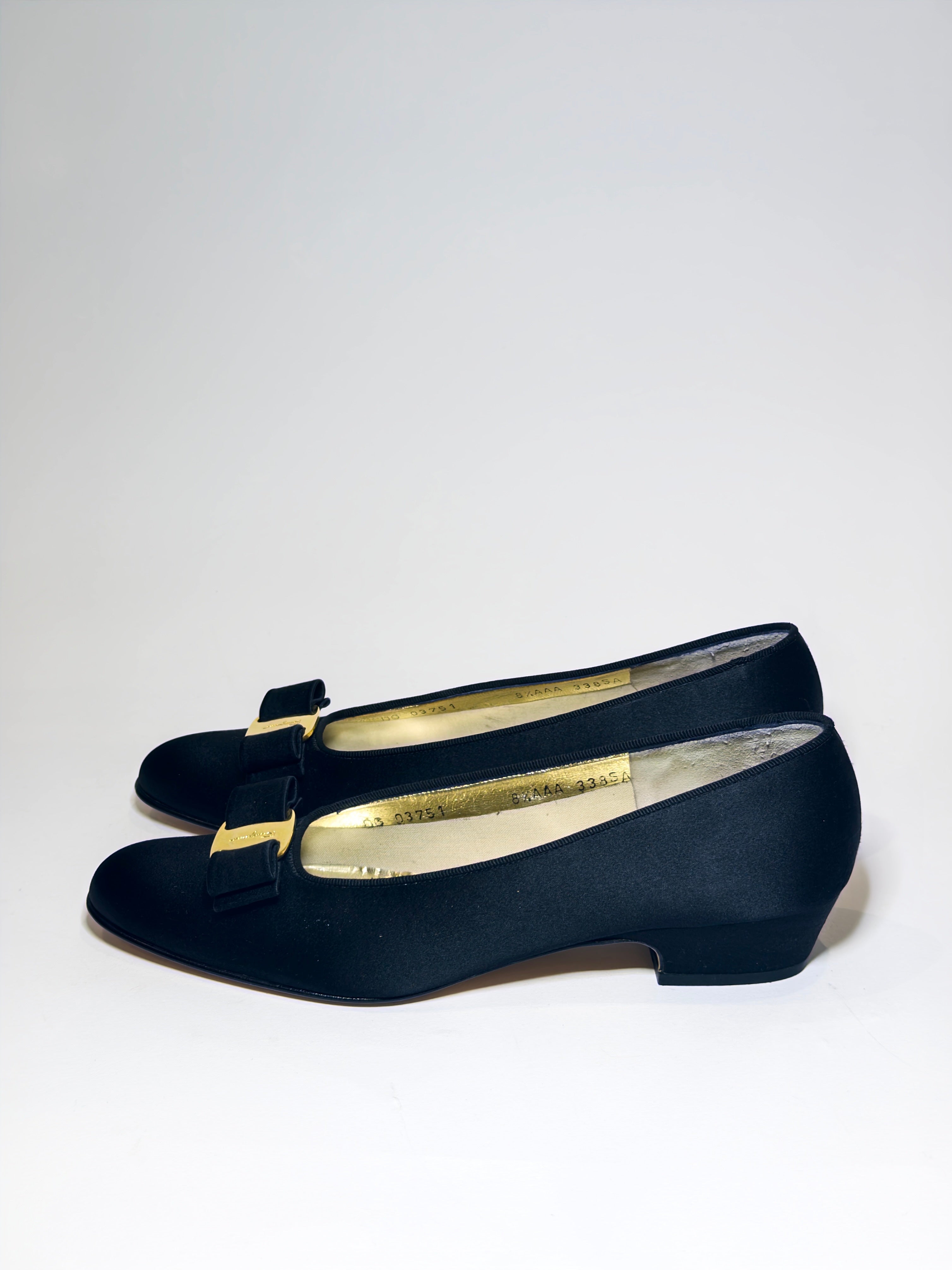 Salvatore Ferragamo Vara Bow Black Satin Pumps
