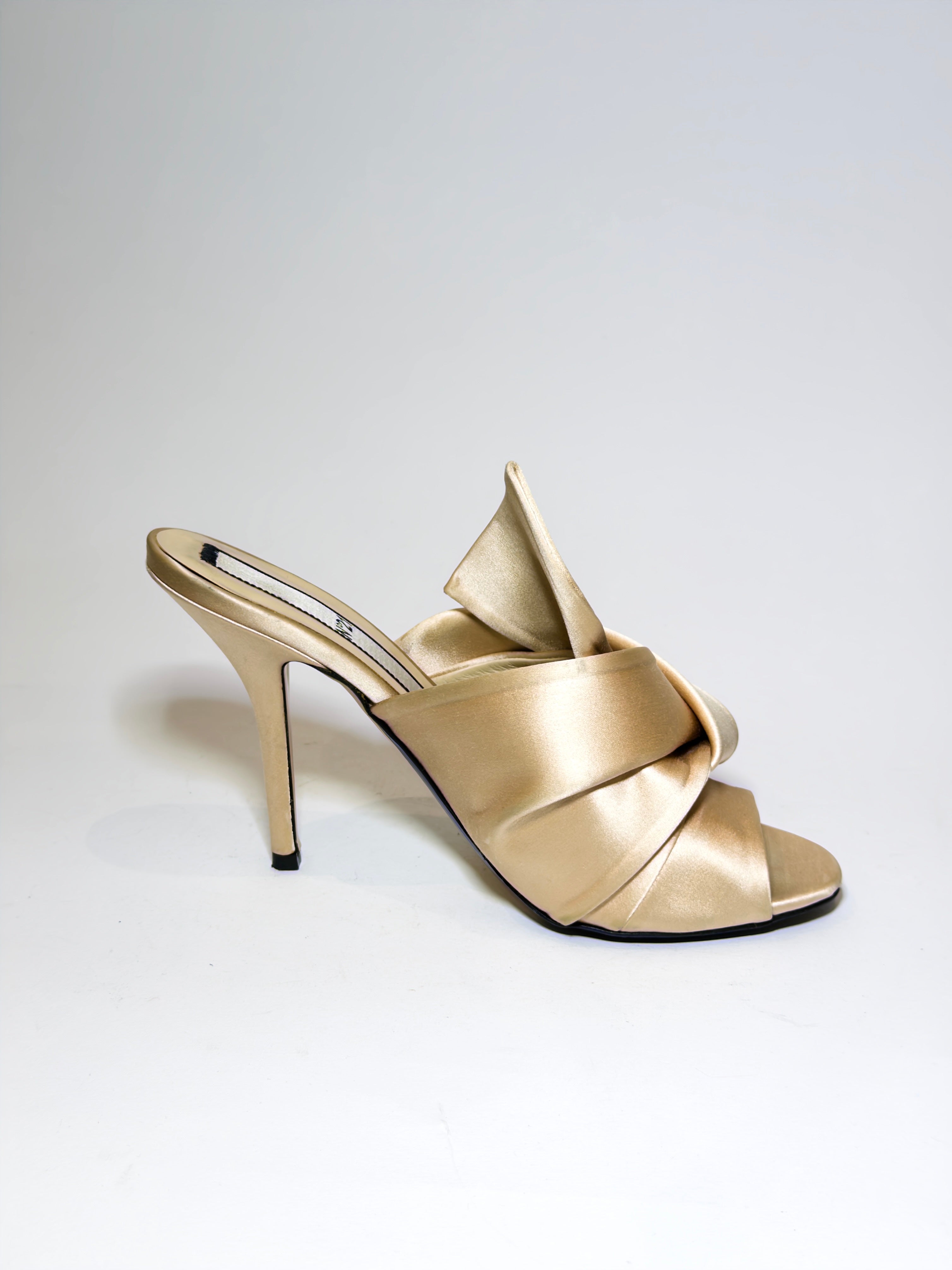 N21 Beige Satin Knot Peep-toe Mules