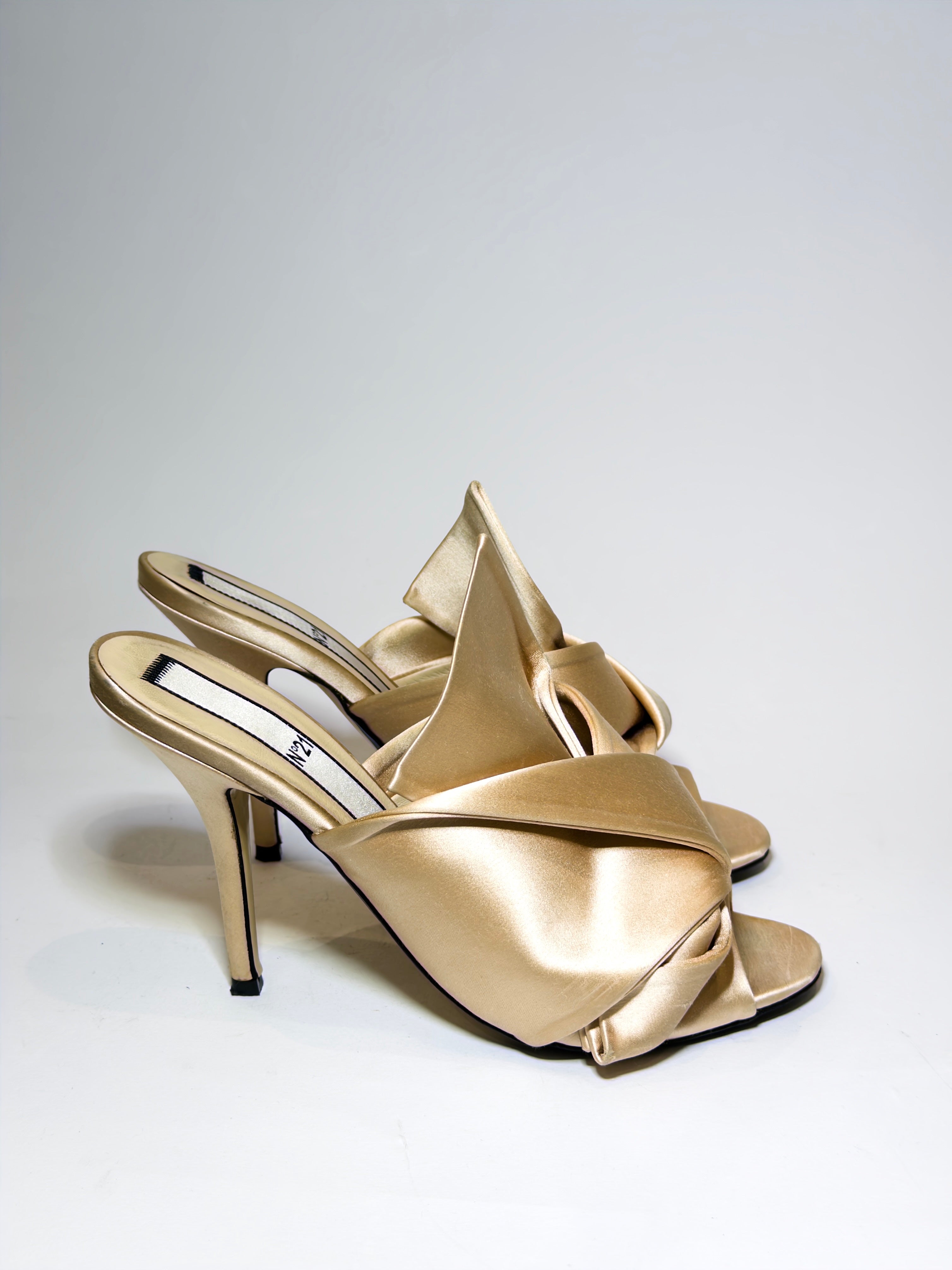 N21 Beige Satin Knot Peep-toe Mules