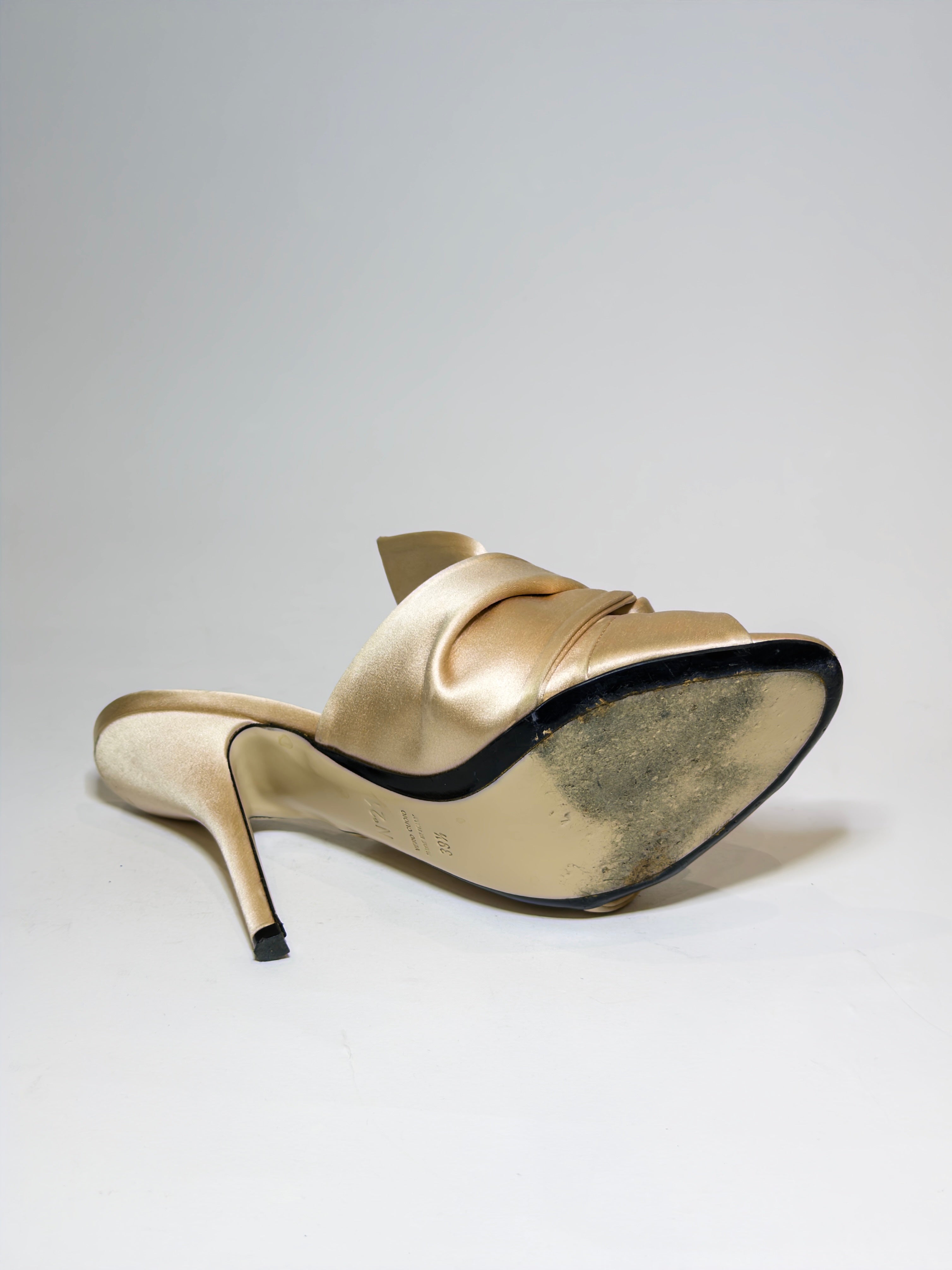 N21 Beige Satin Knot Peep-toe Mules