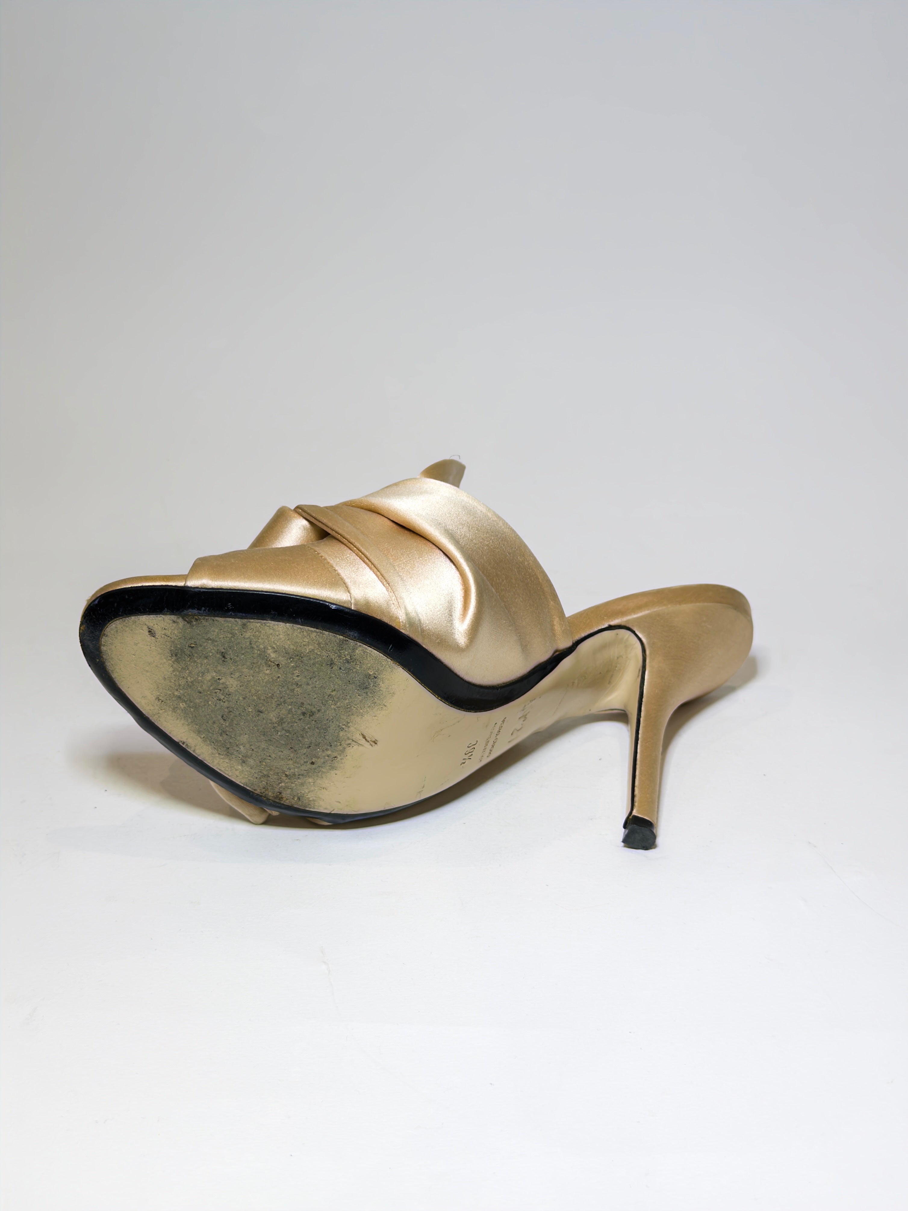 N21 Beige Satin Knot Peep-toe Mules