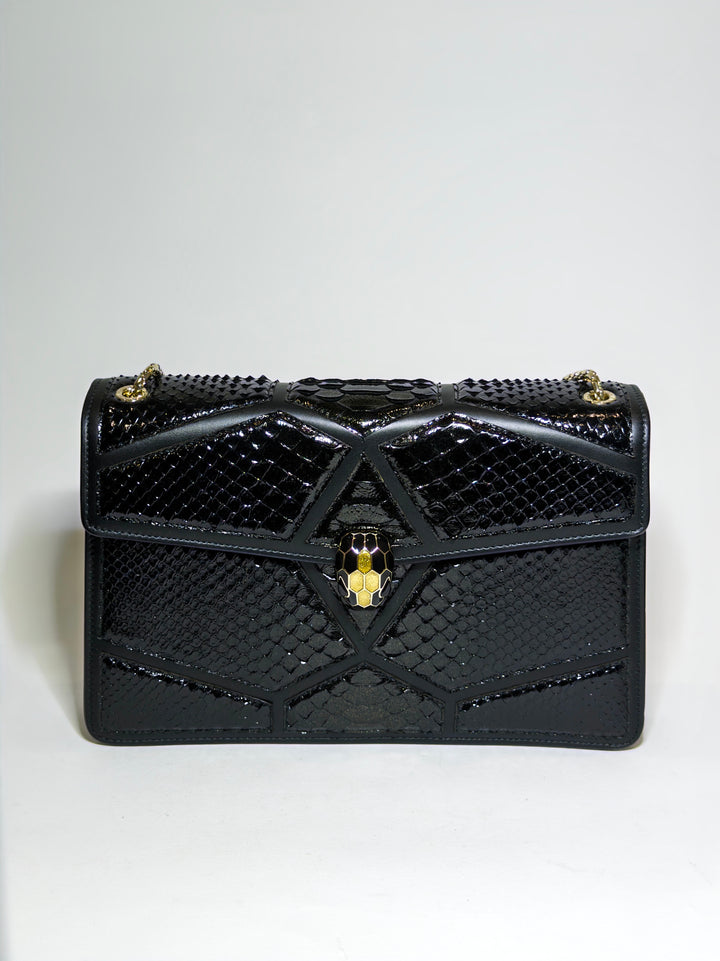 Bvlgari Black Python Medium Serpenti Shoulder Bag