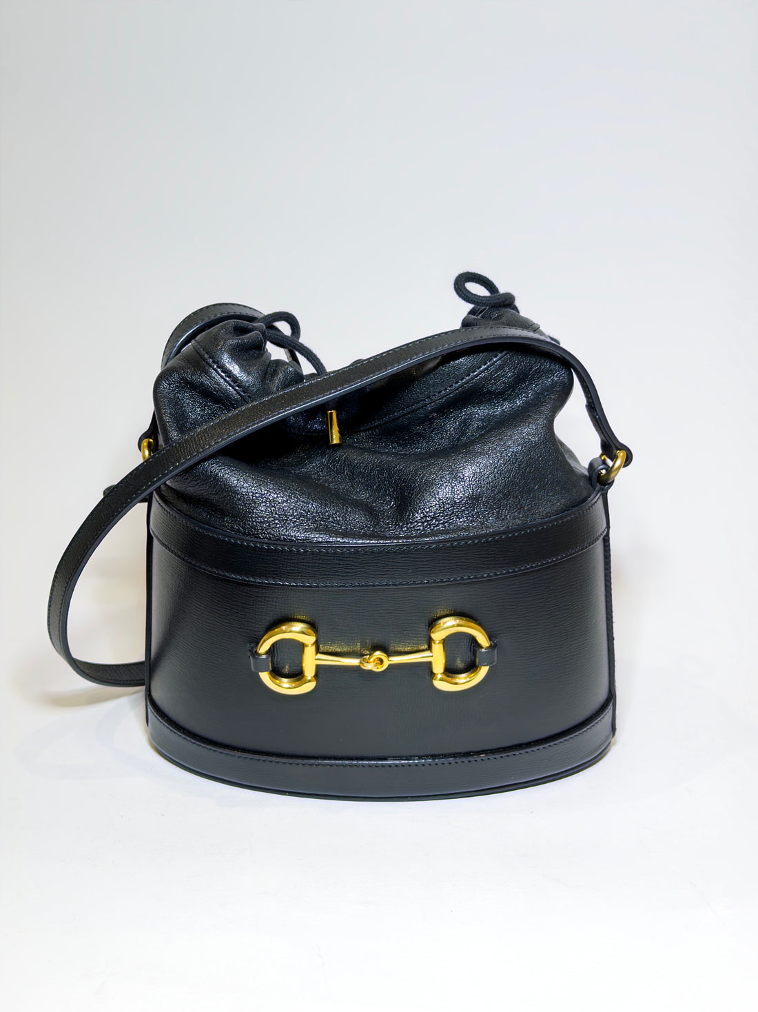 Gucci Black Leather 1955 Horsebit Bucket Bag