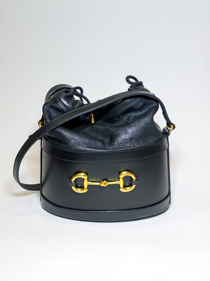 Gucci Black Leather 1955 Horsebit Bucket Bag