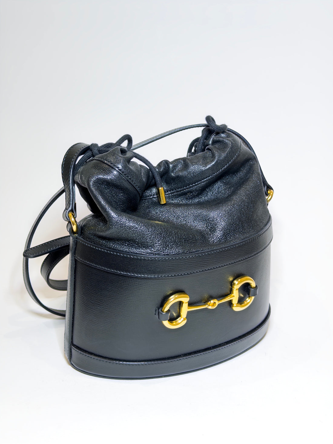 Gucci Black Leather 1955 Horsebit Bucket Bag