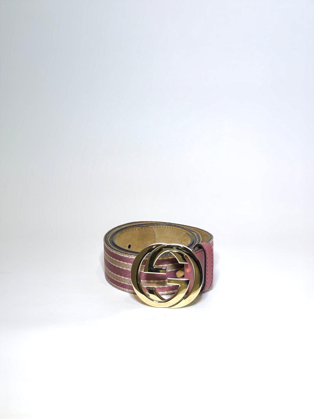 Gucci Pink Canvas Stripe Interlocking G Belt