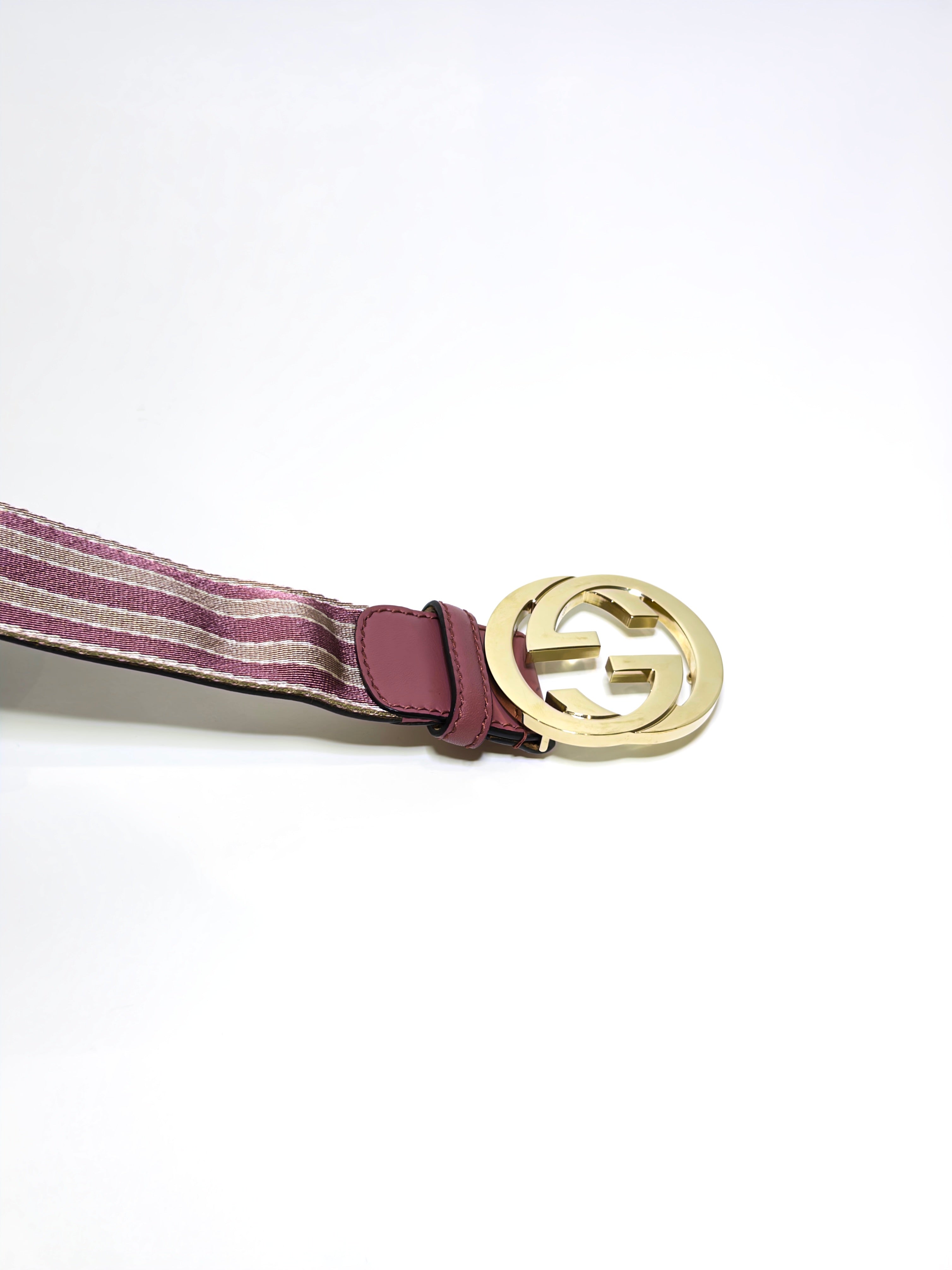 Gucci Pink Canvas Stripe Interlocking G Belt