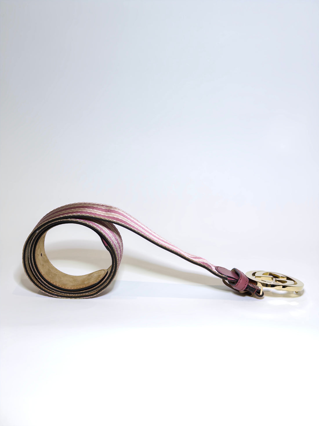 Gucci Pink Canvas Stripe Interlocking G Belt