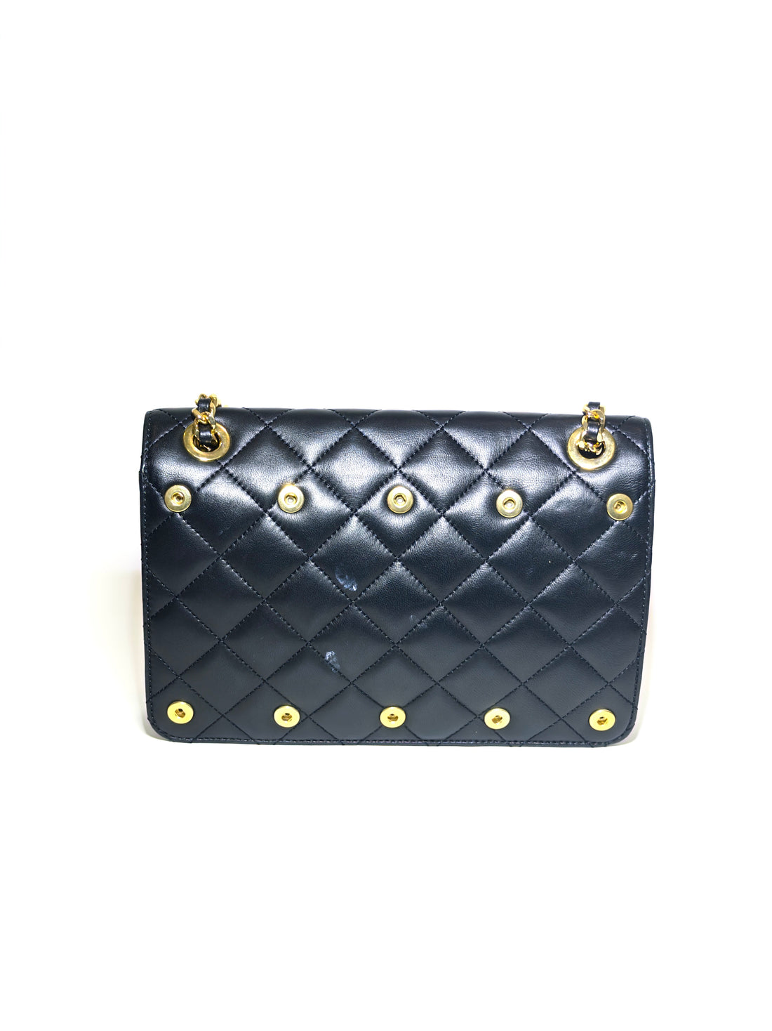 Moschino Black Quilted Leather Logo Flap Shoulder Bag
